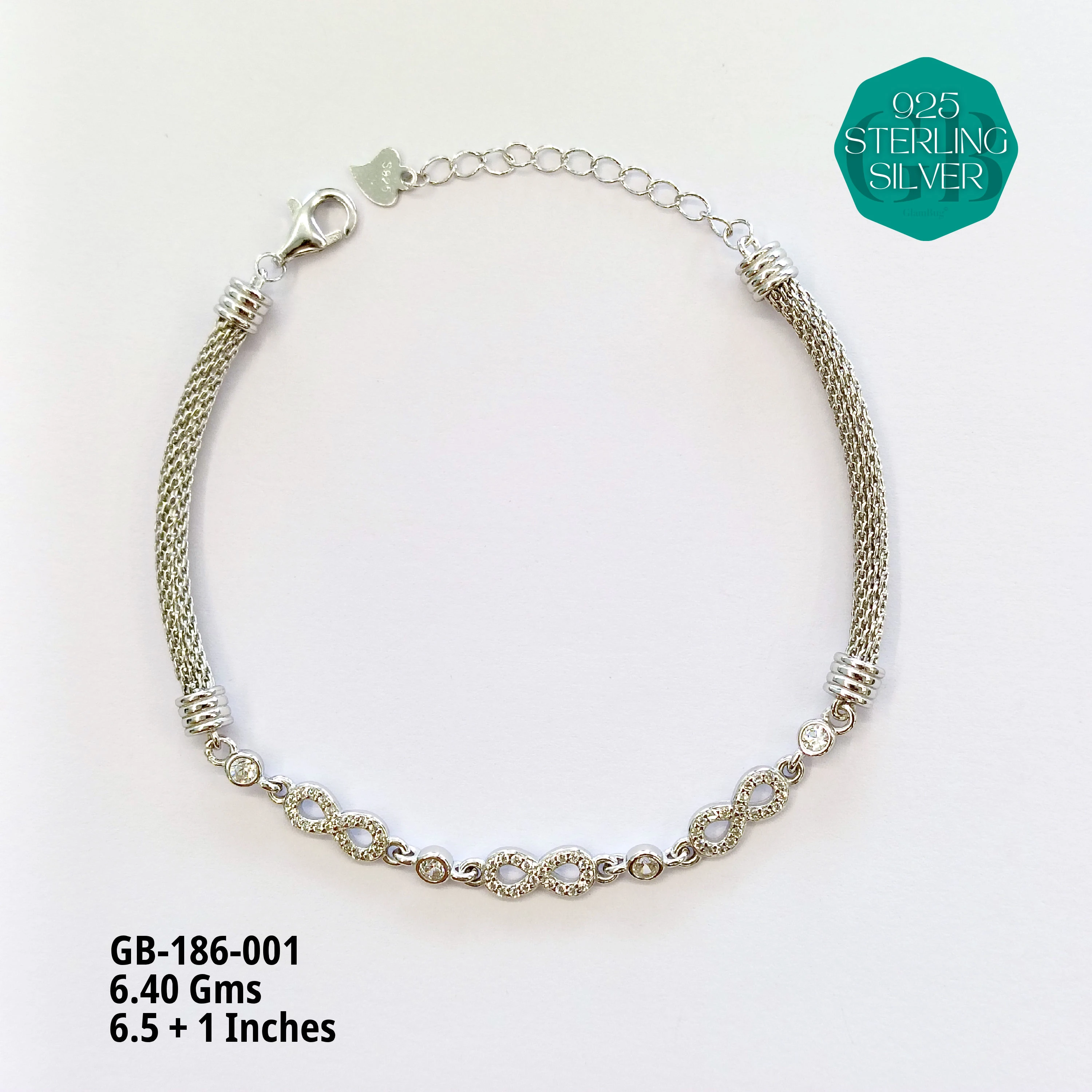 PREMIUM MESH CZ BRACELETS - Premium 925 Silver Jewellery - SKU: GB-186-001 - Hyderabad Silver Importers