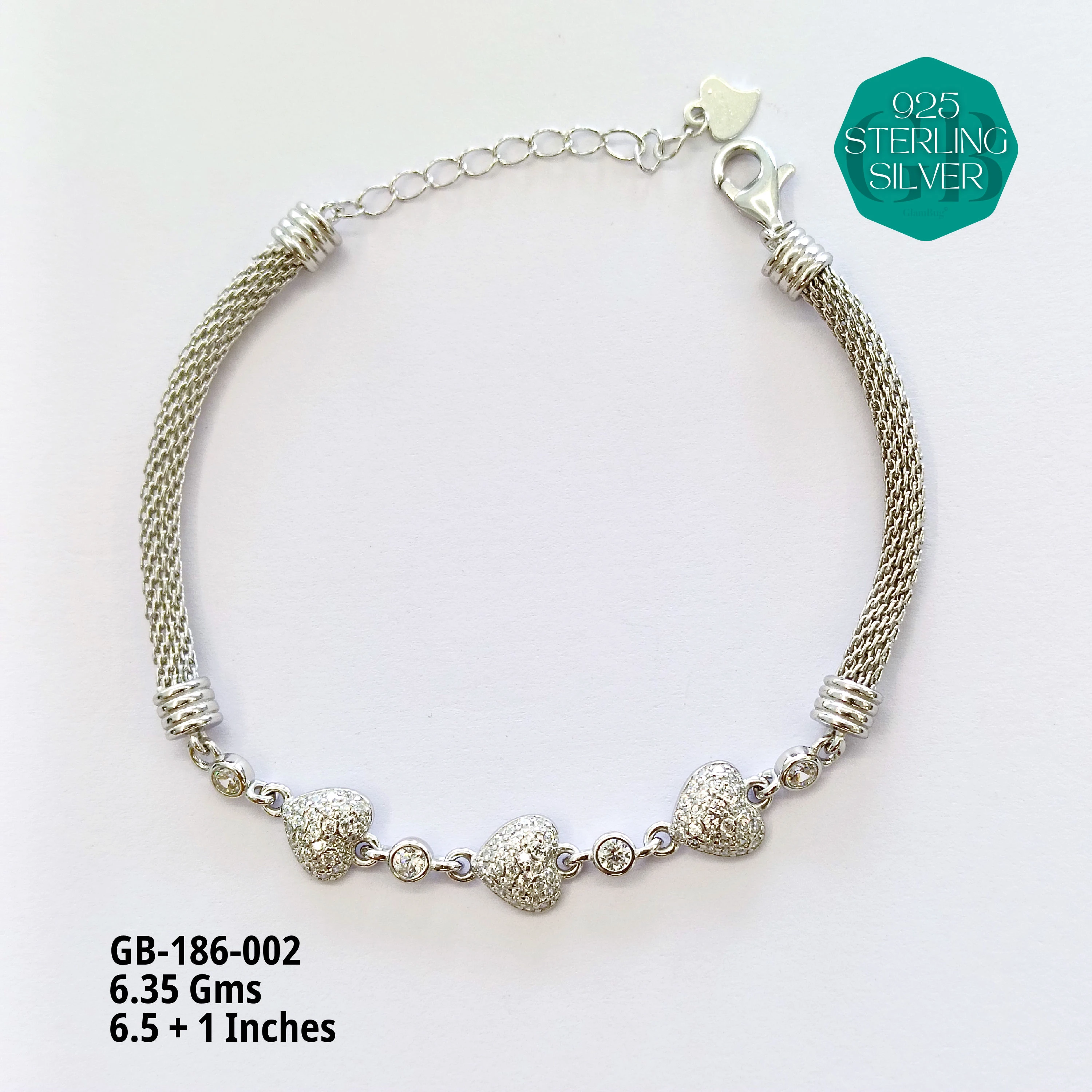 PREMIUM MESH CZ BRACELETS - Premium 925 Silver Jewellery - SKU: GB-186-002 - Hyderabad Silver Importers