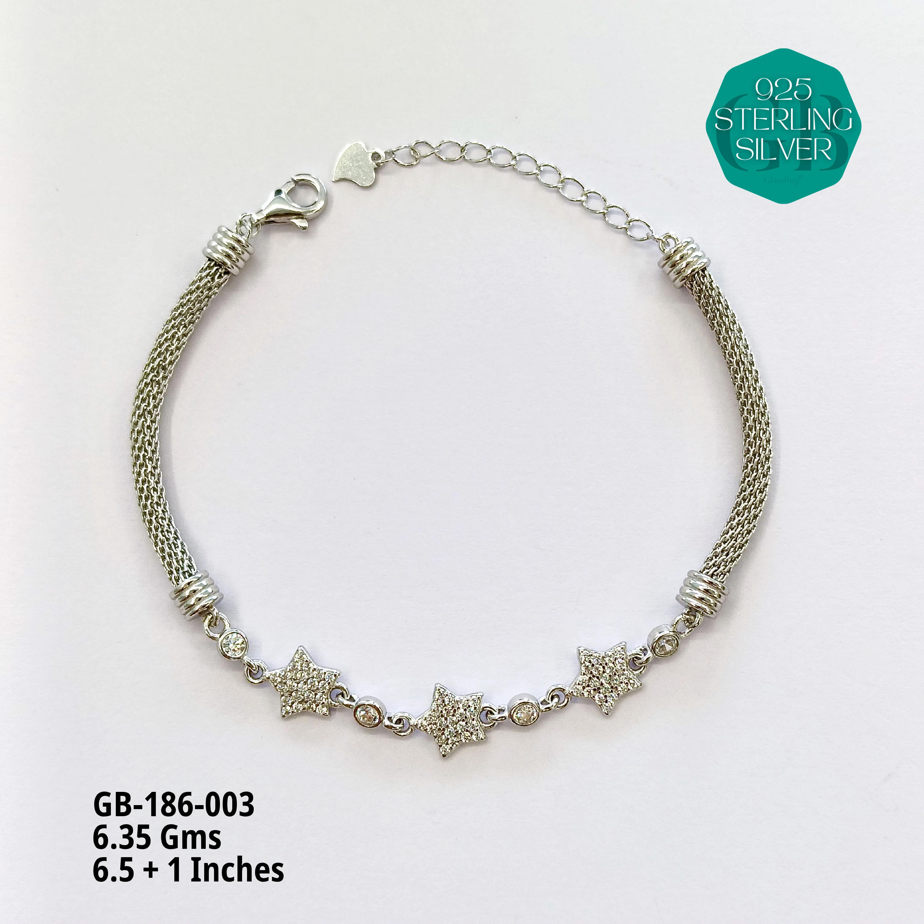 PREMIUM MESH CZ BRACELETS - Premium 925 Silver Jewellery - SKU: GB-186-003 - Hyderabad Silver Importers