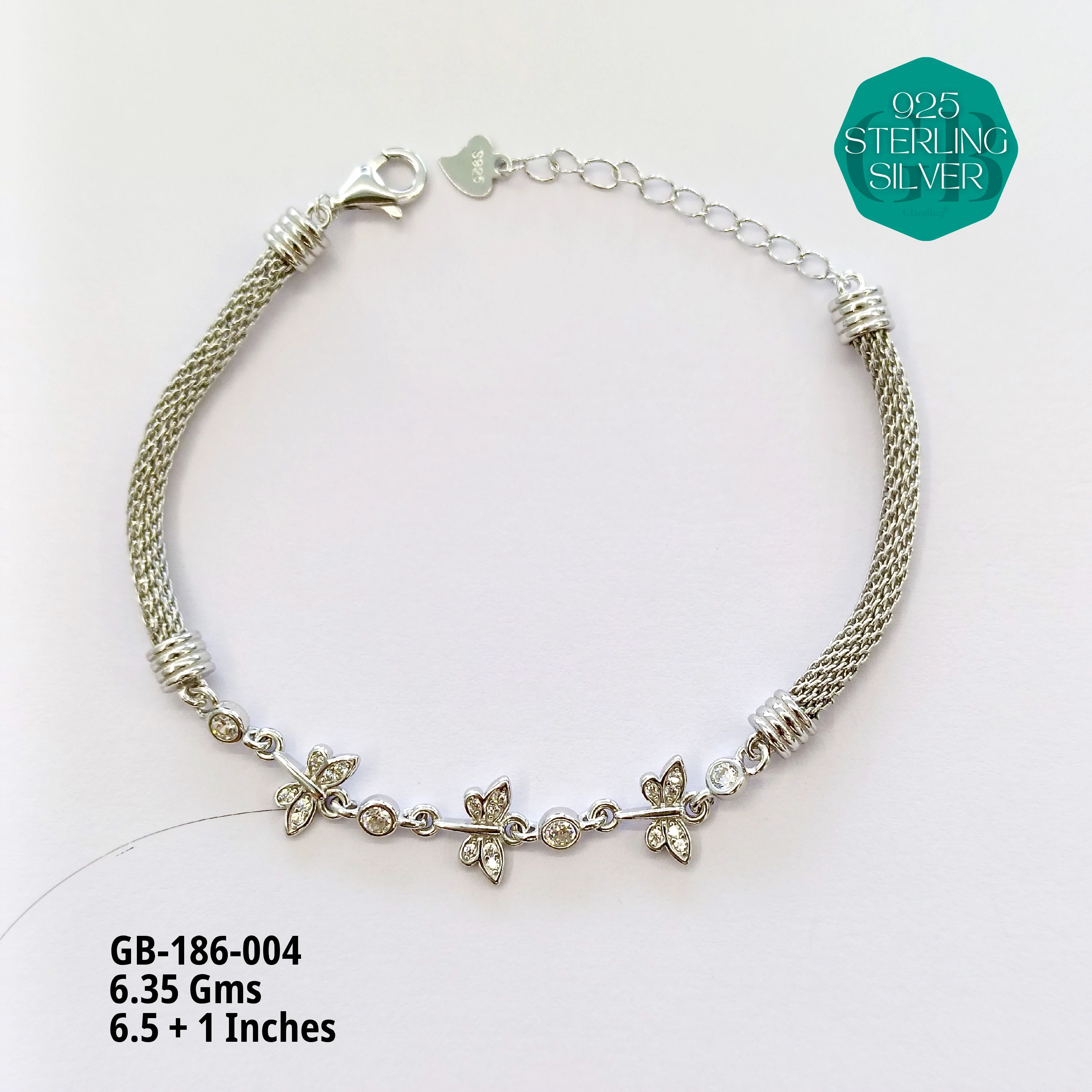 PREMIUM MESH CZ BRACELETS - Premium 925 Silver Jewellery - SKU: GB-186-004 - Hyderabad Silver Importers