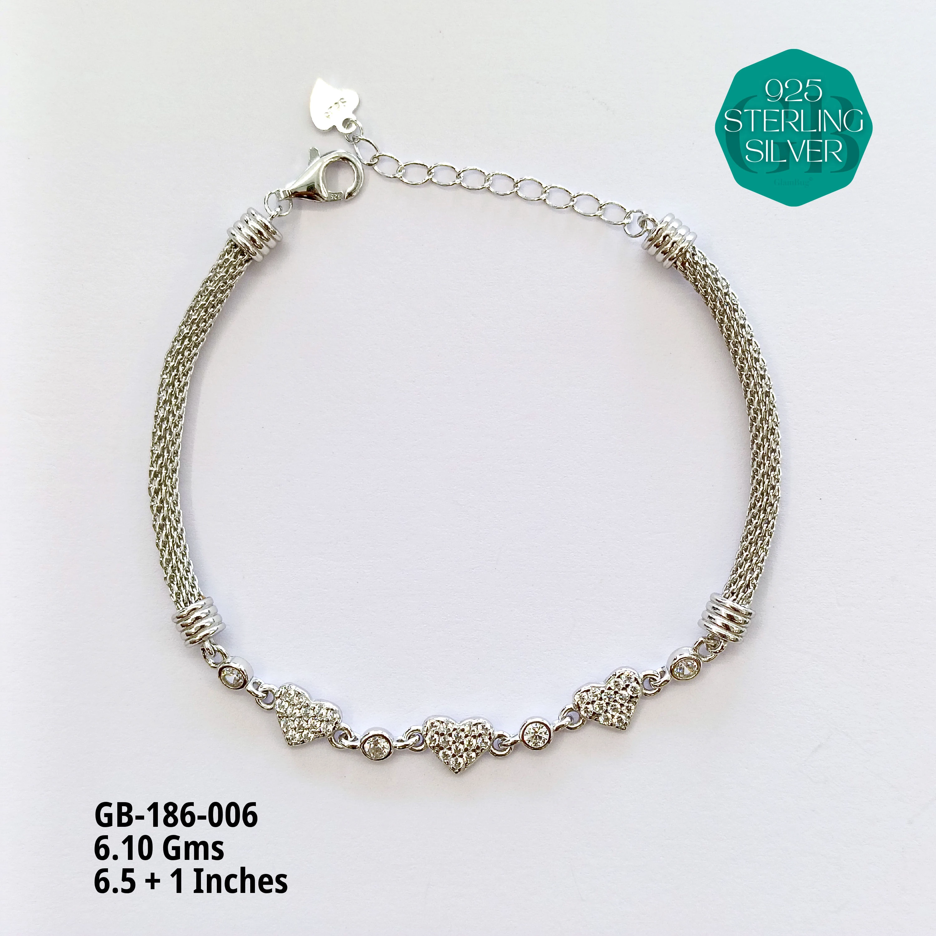 PREMIUM MESH CZ BRACELETS - Premium 925 Silver Jewellery - SKU: GB-186-006 - Hyderabad Silver Importers