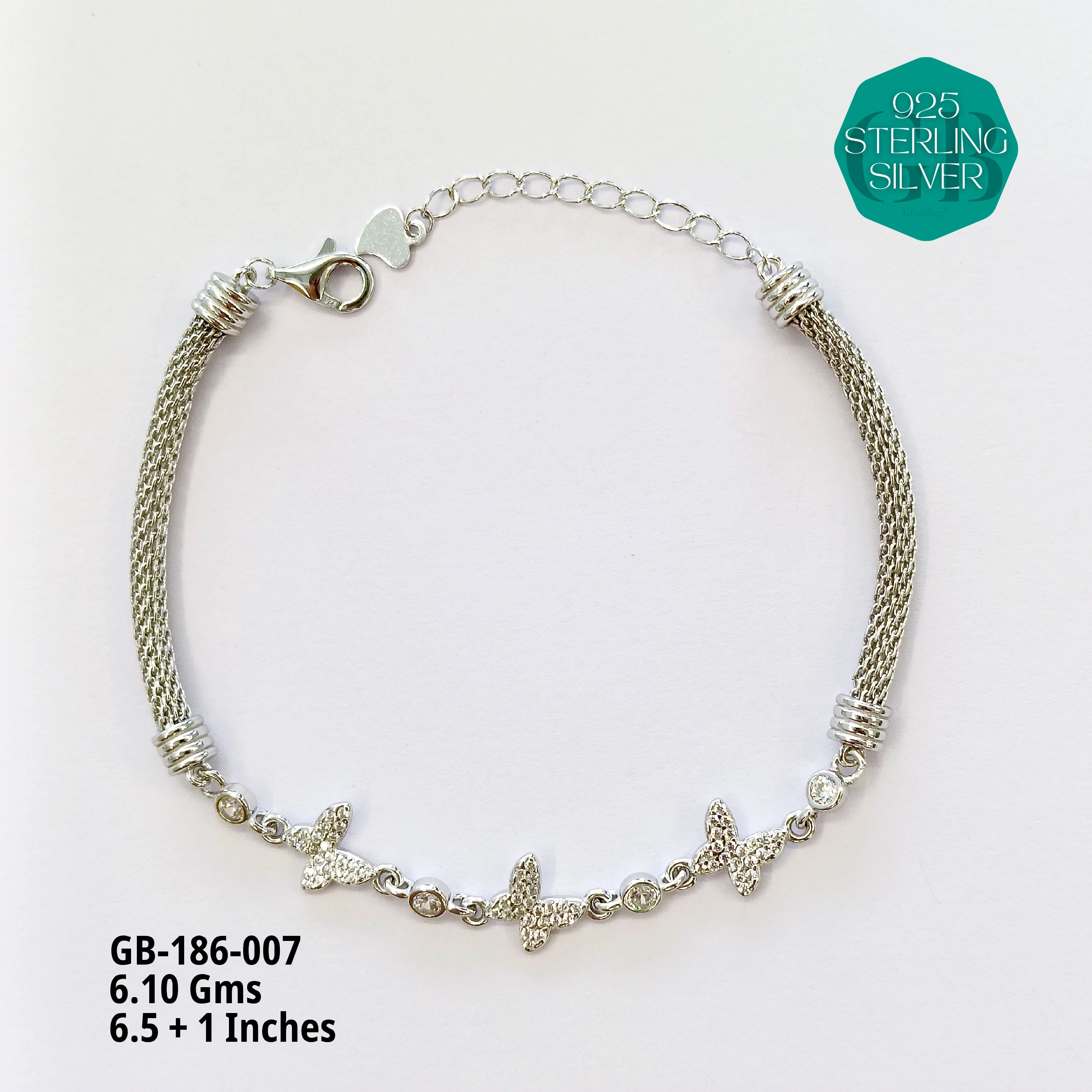 PREMIUM MESH CZ BRACELETS - Premium 925 Silver Jewellery - SKU: GB-186-007 - Hyderabad Silver Importers