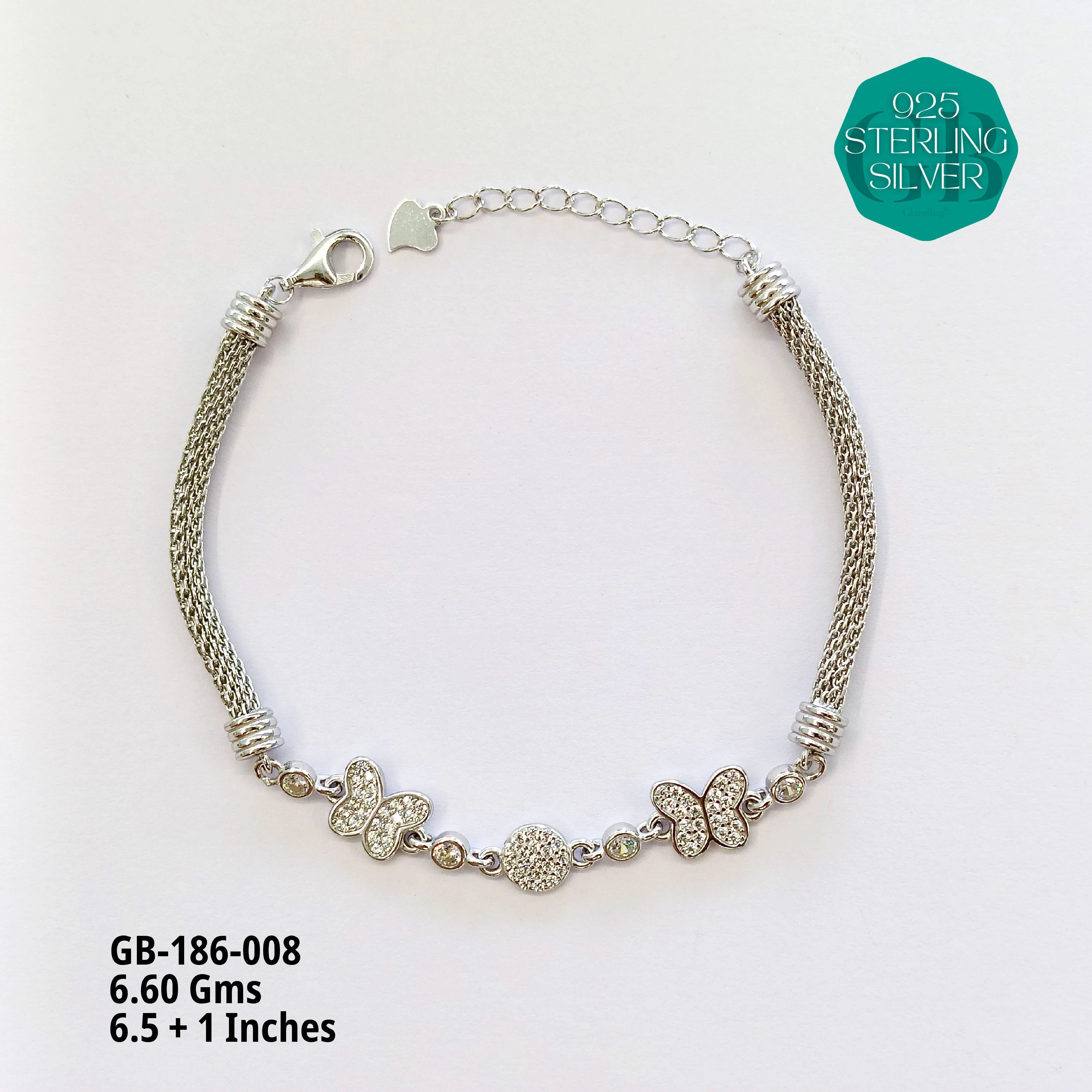 PREMIUM MESH CZ BRACELETS - Premium 925 Silver Jewellery - SKU: GB-186-008 - Hyderabad Silver Importers