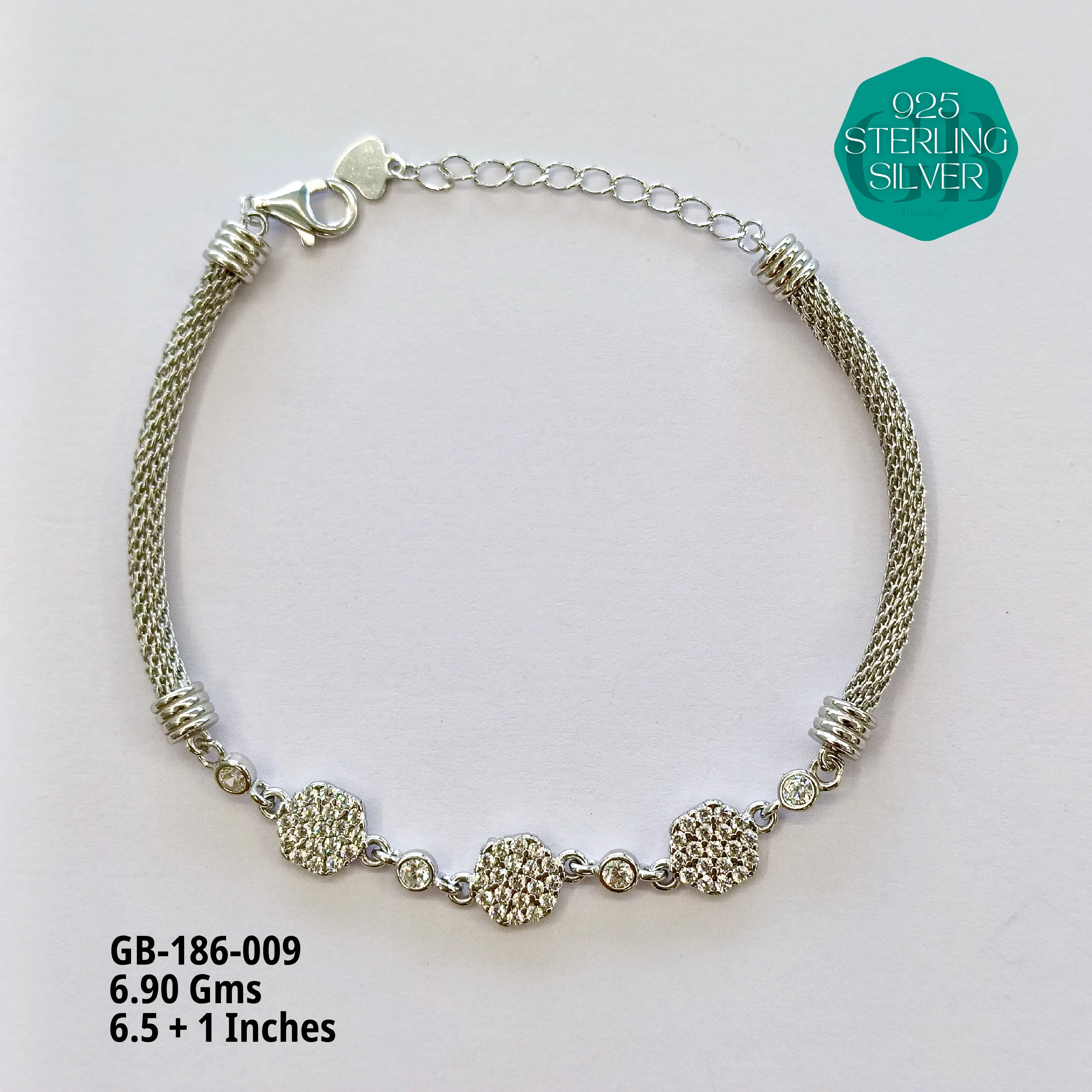 PREMIUM MESH CZ BRACELETS - Premium 925 Silver Jewellery - SKU: GB-186-009 - Hyderabad Silver Importers