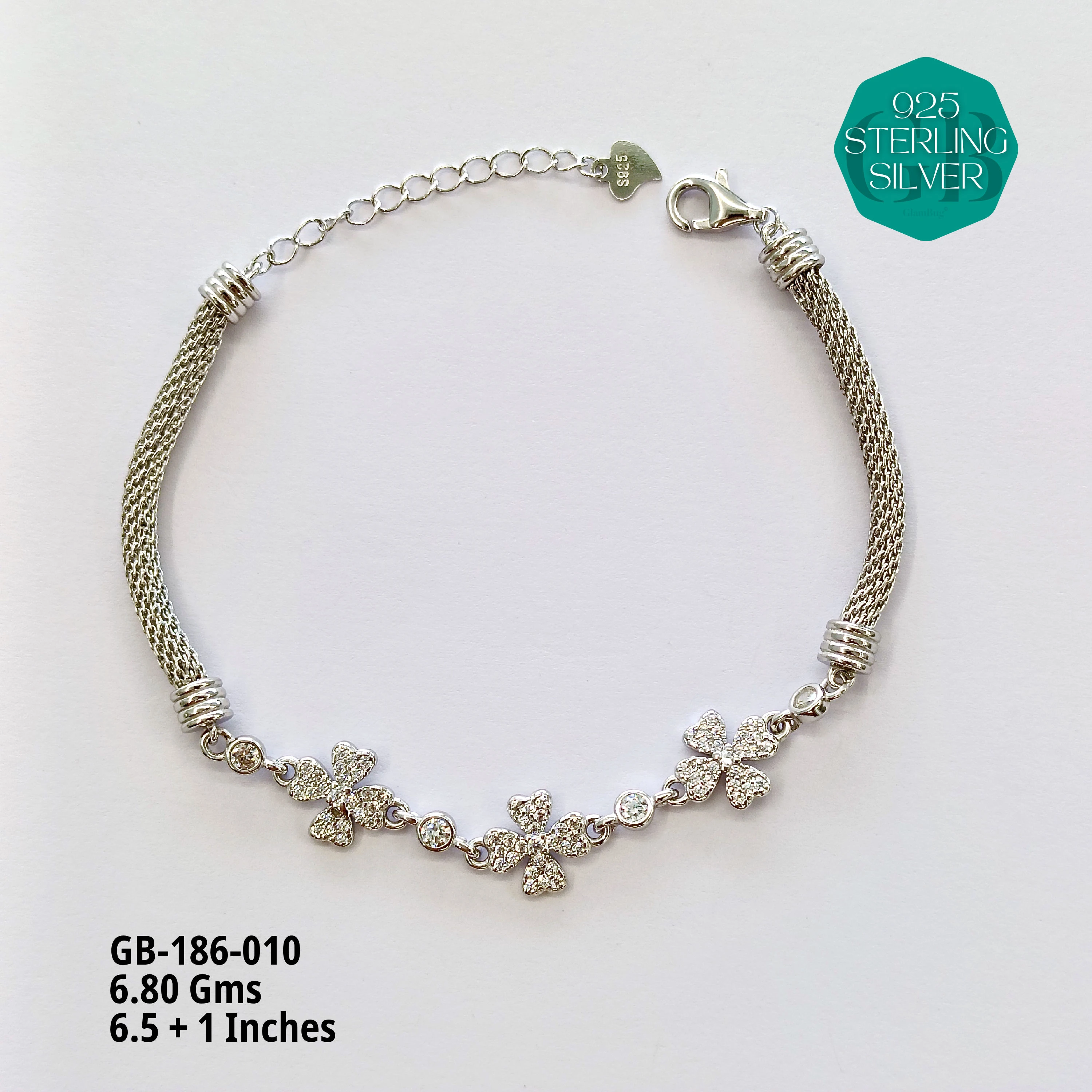 PREMIUM MESH CZ BRACELETS - Premium 925 Silver Jewellery - SKU: GB-186-010 - Hyderabad Silver Importers