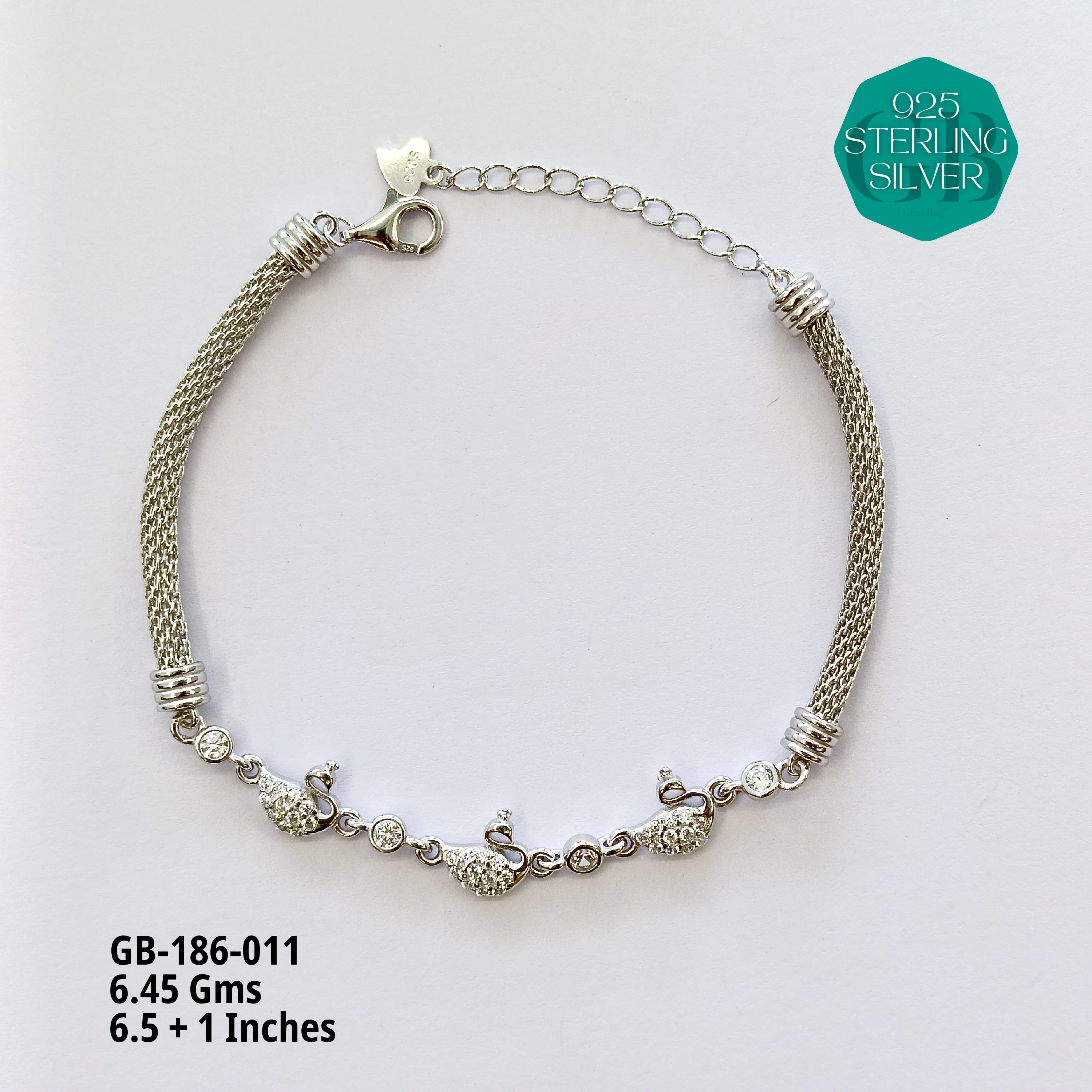 PREMIUM MESH CZ BRACELETS - Premium 925 Silver Jewellery - SKU: GB-186-011 - Hyderabad Silver Importers