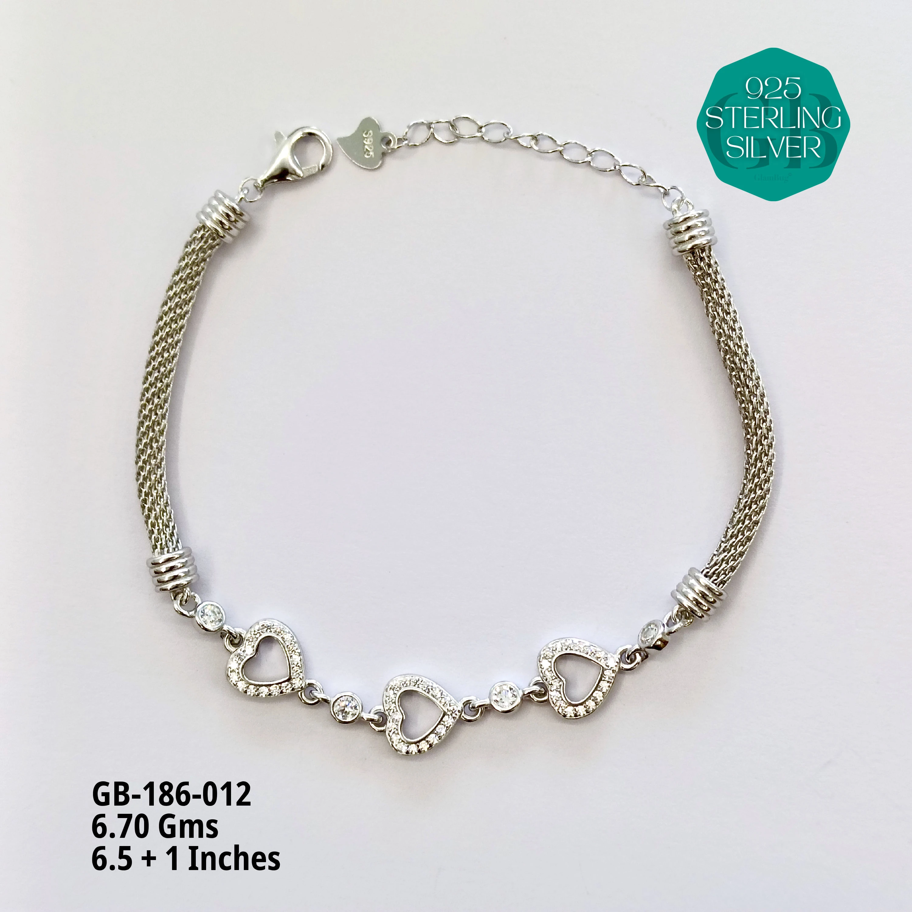 PREMIUM MESH CZ BRACELETS - Premium 925 Silver Jewellery - SKU: GB-186-012 - Hyderabad Silver Importers