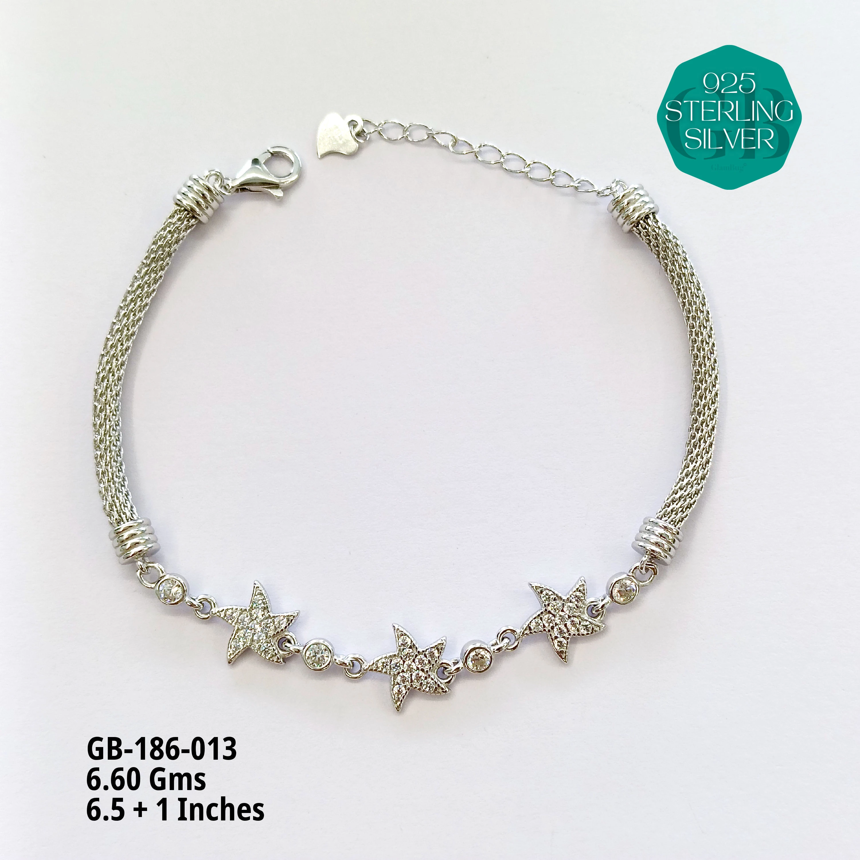 PREMIUM MESH CZ BRACELETS - Premium 925 Silver Jewellery - SKU: GB-186-013 - Hyderabad Silver Importers