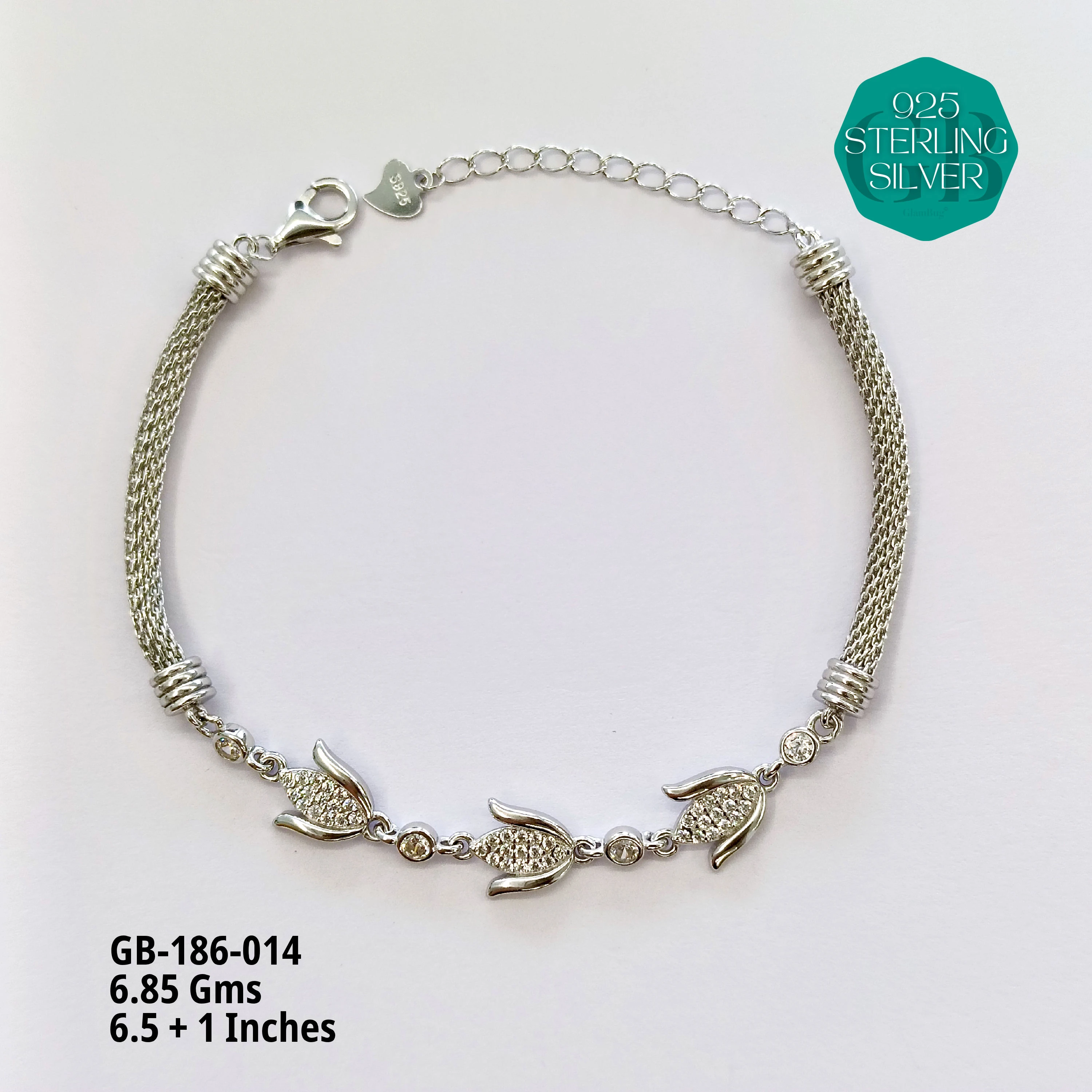PREMIUM MESH CZ BRACELETS - Premium 925 Silver Jewellery - SKU: GB-186-014 - Hyderabad Silver Importers