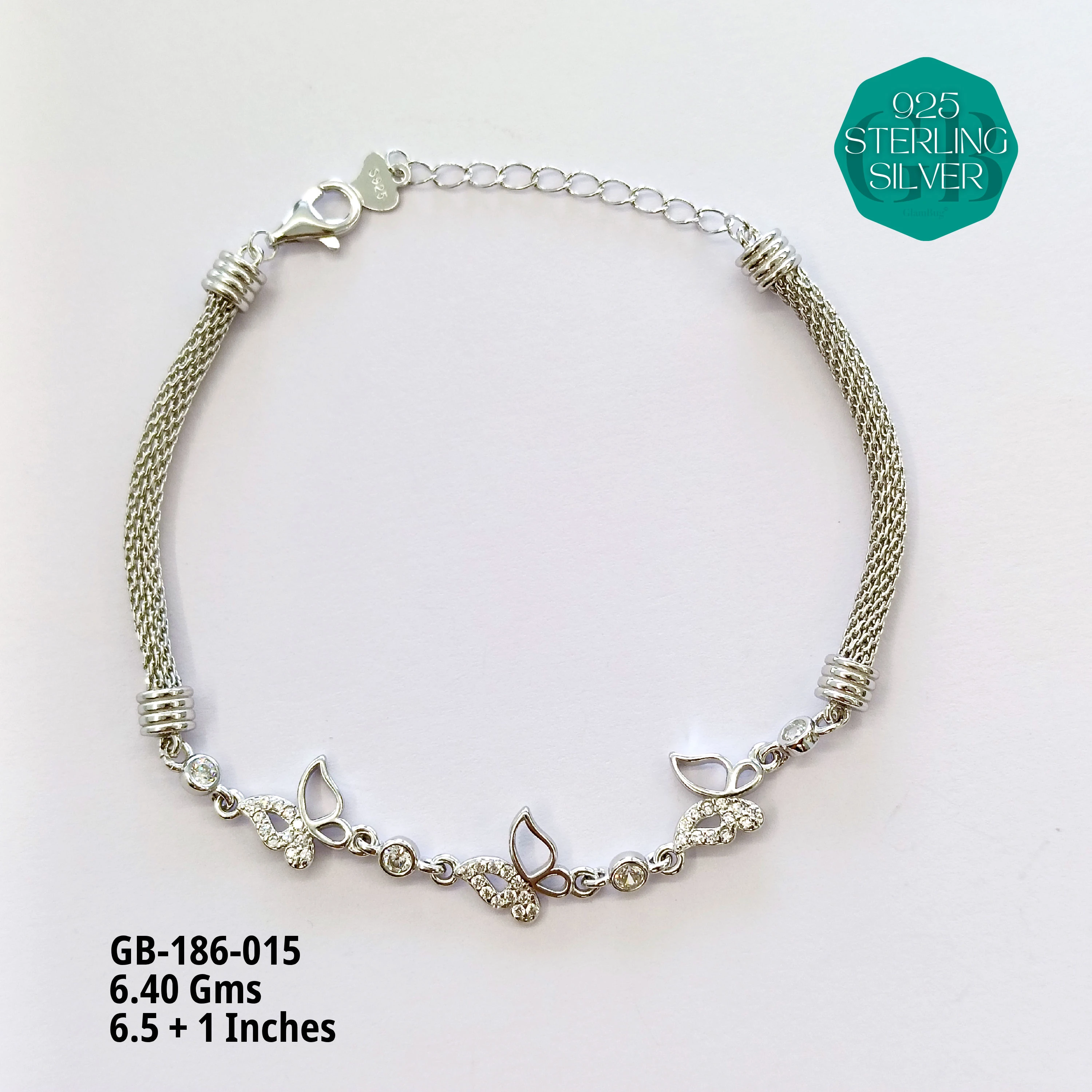 PREMIUM MESH CZ BRACELETS - Premium 925 Silver Jewellery - SKU: GB-186-015 - Hyderabad Silver Importers