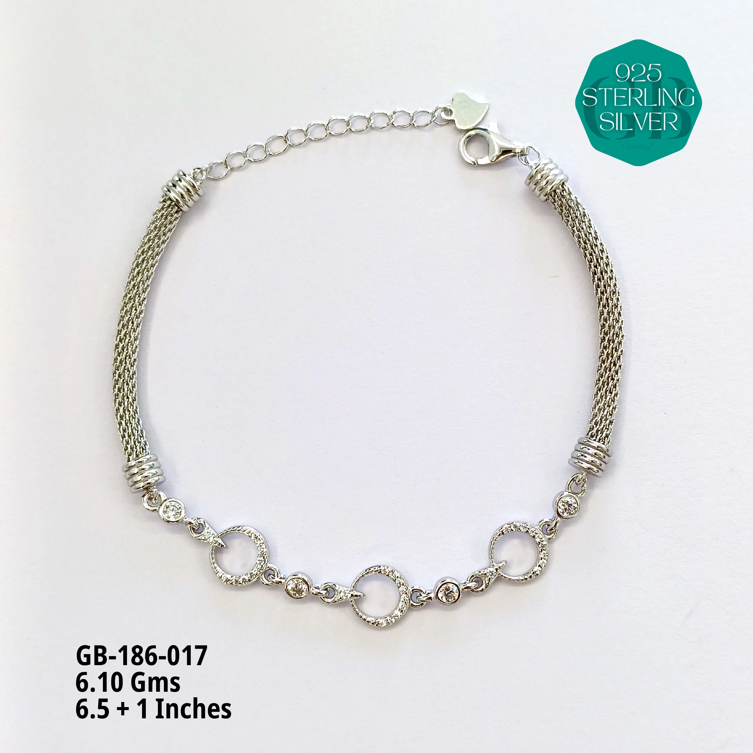 PREMIUM MESH CZ BRACELETS - Premium 925 Silver Jewellery - SKU: GB-186-017 - Hyderabad Silver Importers