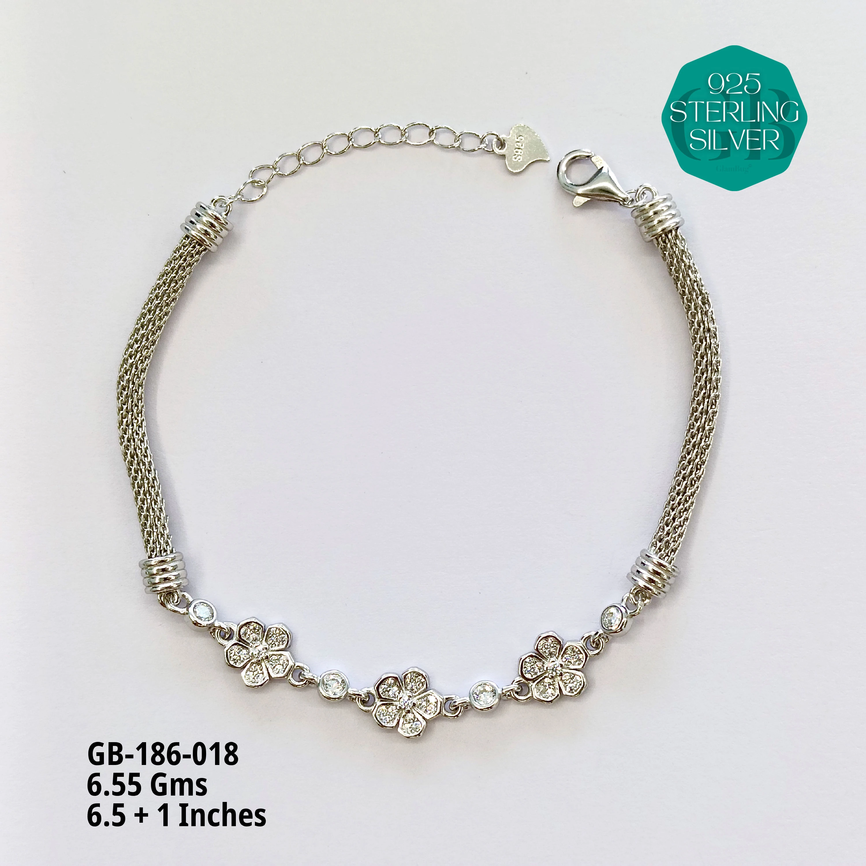 PREMIUM MESH CZ BRACELETS - Premium 925 Silver Jewellery - SKU: GB-186-018 - Hyderabad Silver Importers