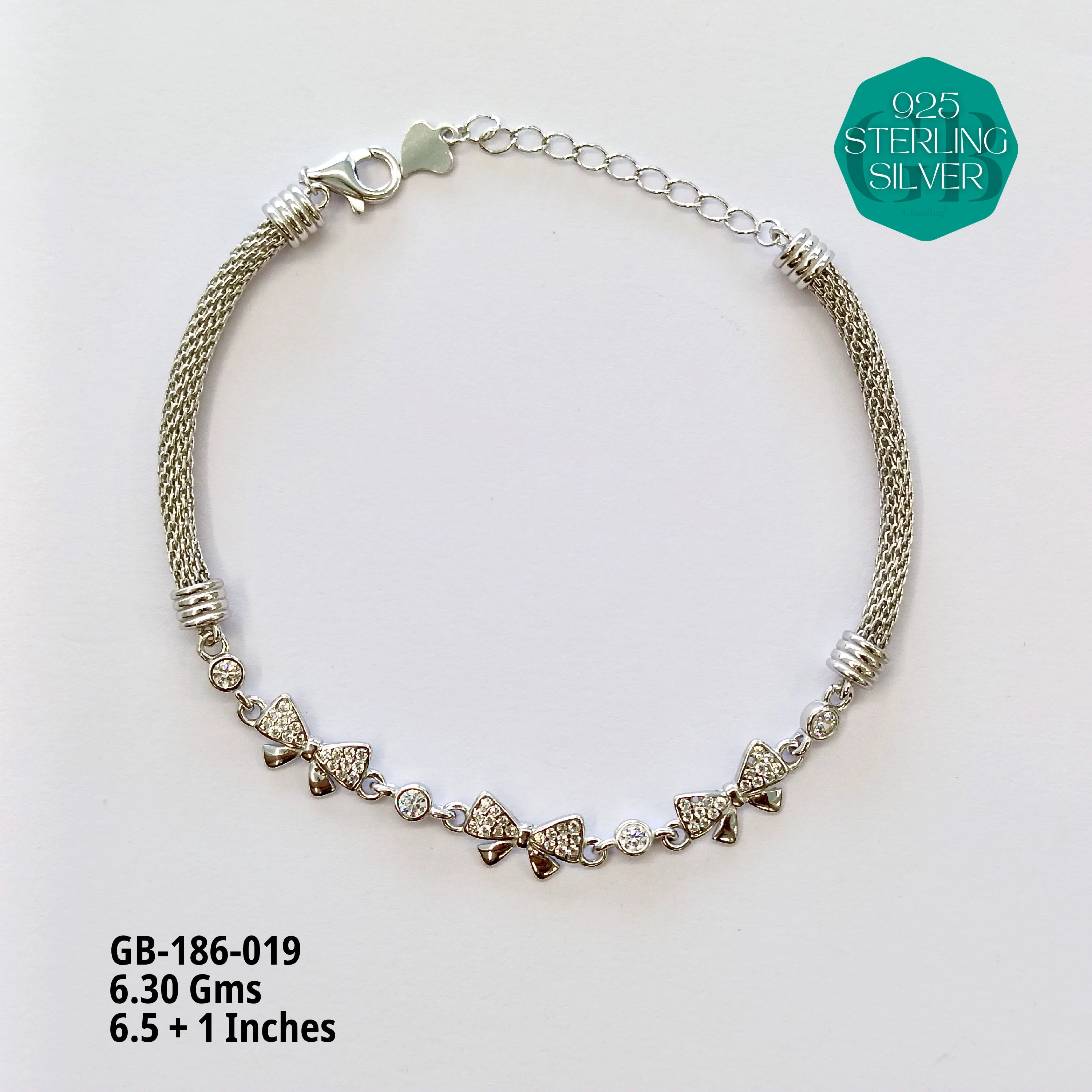 PREMIUM MESH CZ BRACELETS - Premium 925 Silver Jewellery - SKU: GB-186-019 - Hyderabad Silver Importers