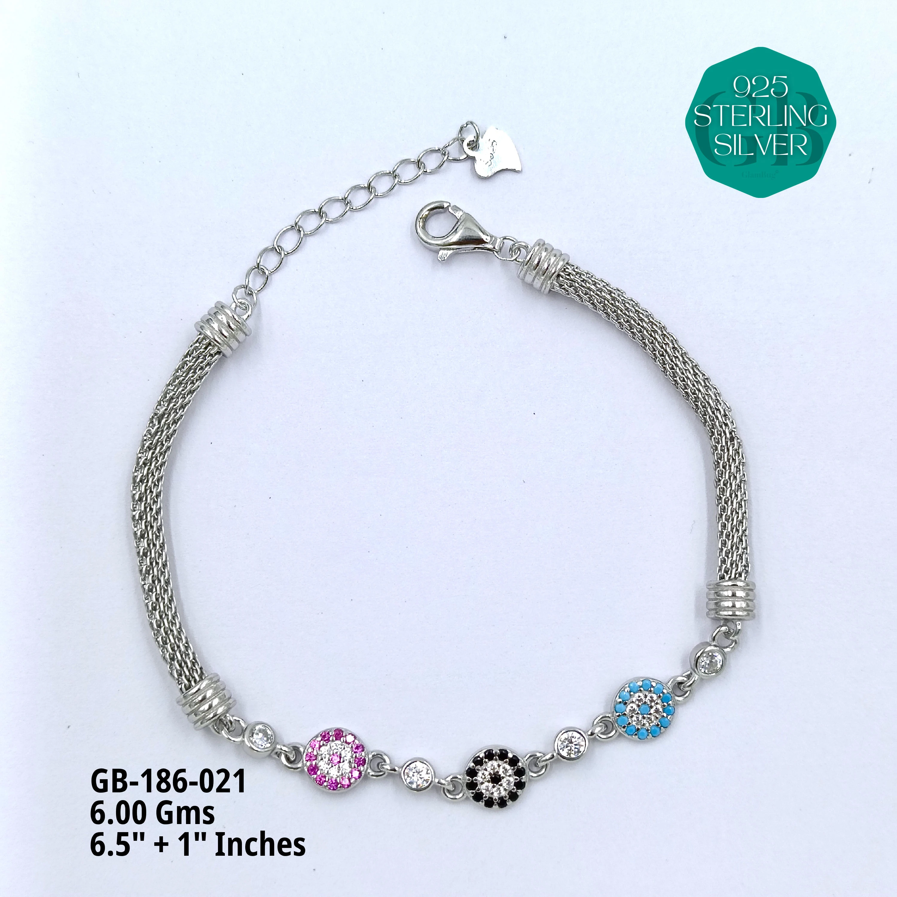 PREMIUM MESH CZ BRACELETS - Premium 925 Silver Jewellery - SKU: GB-186-021 - Hyderabad Silver Importers