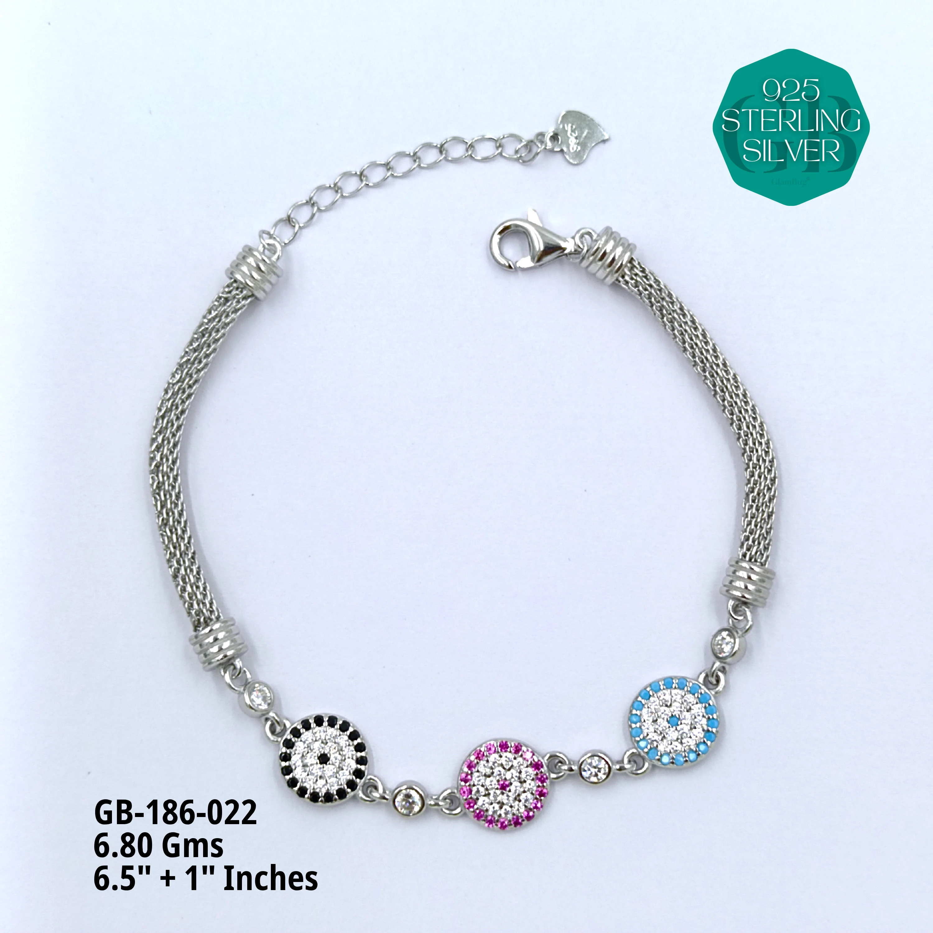 PREMIUM MESH CZ BRACELETS - Premium 925 Silver Jewellery - SKU: GB-186-022 - Hyderabad Silver Importers