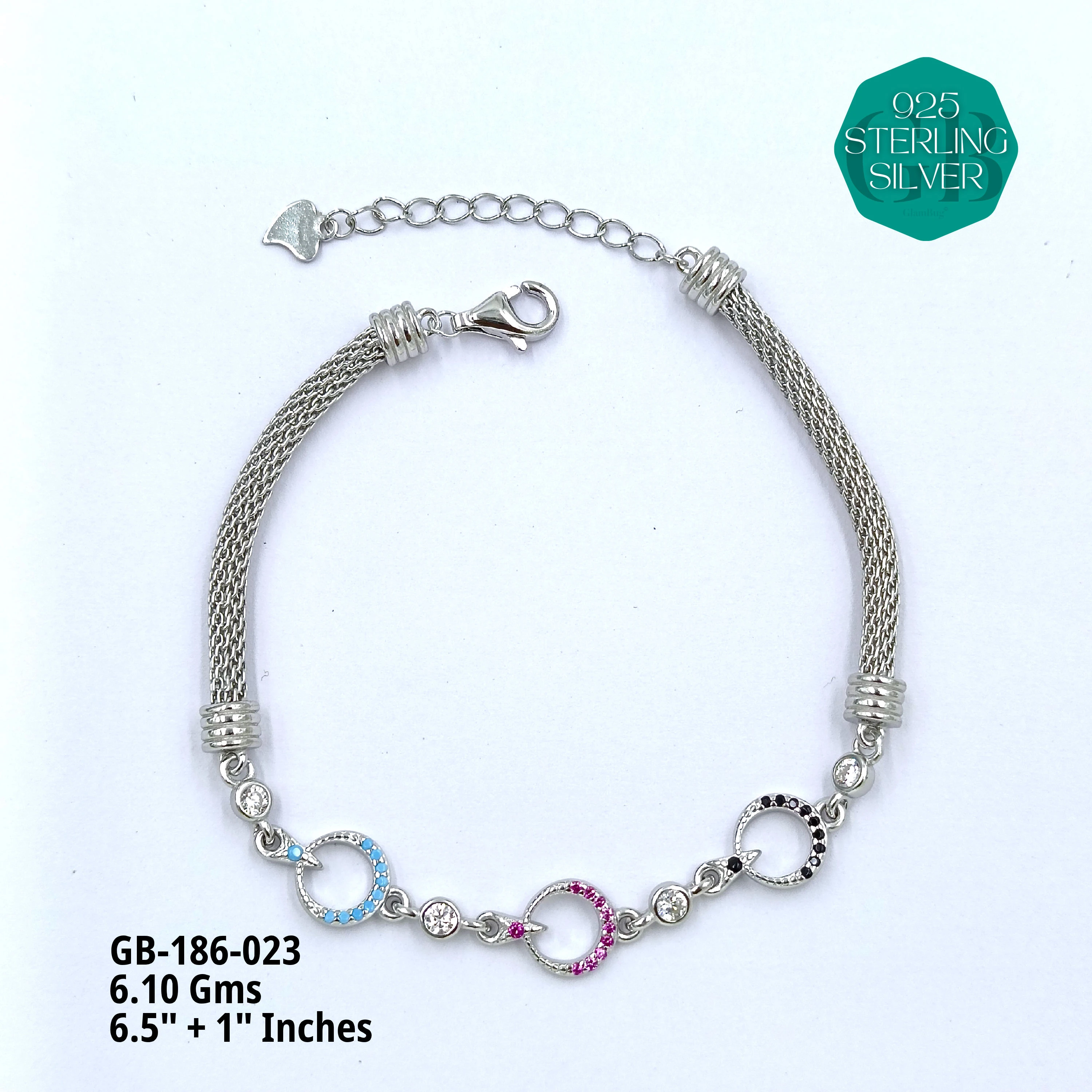 PREMIUM MESH CZ BRACELETS - Premium 925 Silver Jewellery - SKU: GB-186-023 - Hyderabad Silver Importers