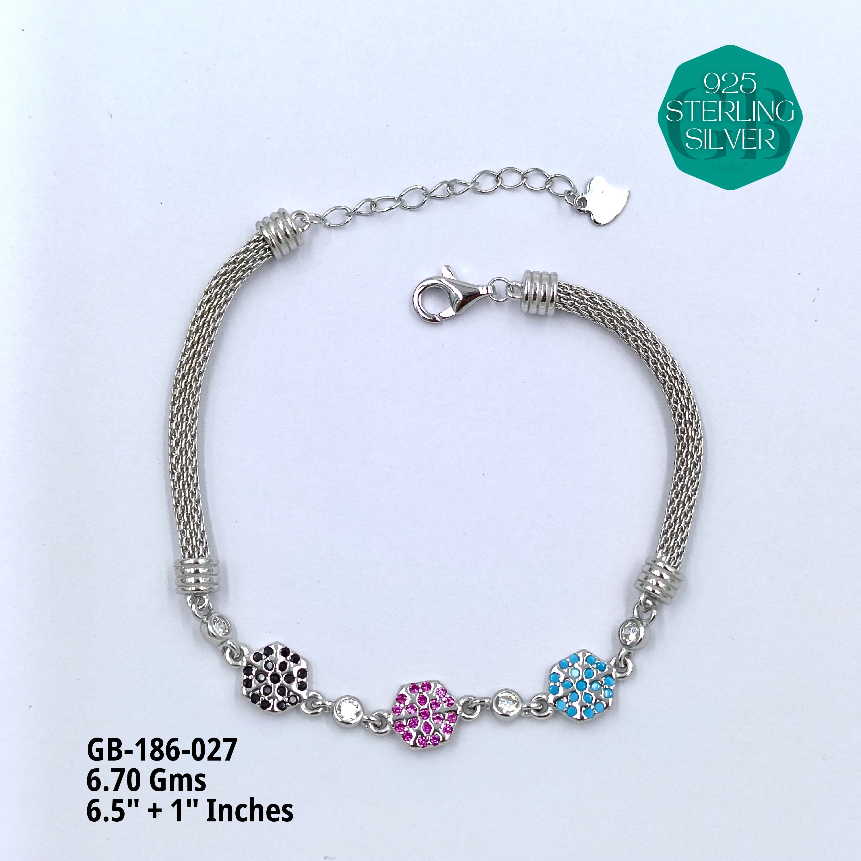 PREMIUM MESH CZ BRACELETS - Premium 925 Silver Jewellery - SKU: GB-186-027 - Hyderabad Silver Importers