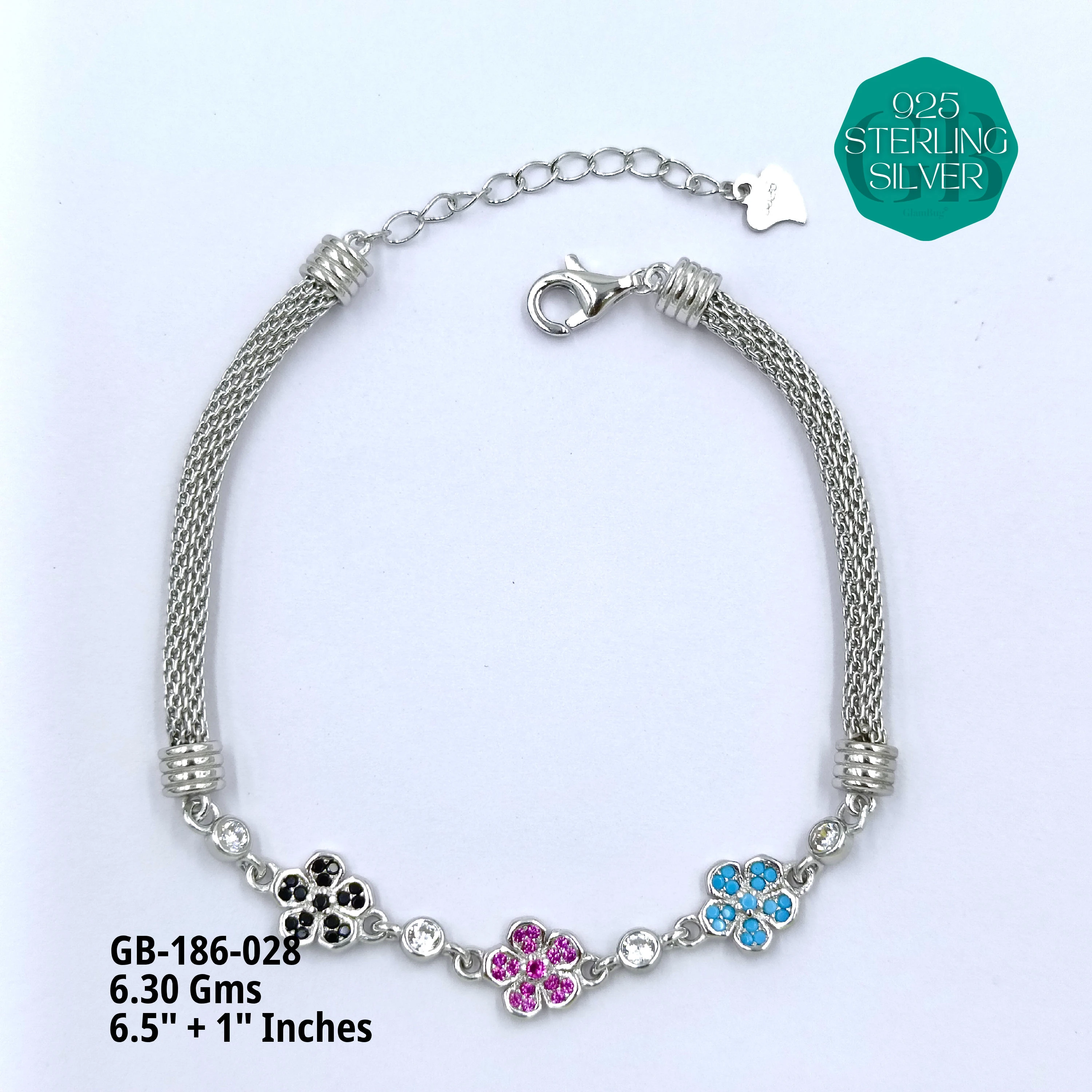 PREMIUM MESH CZ BRACELETS - Premium 925 Silver Jewellery - SKU: GB-186-028 - Hyderabad Silver Importers