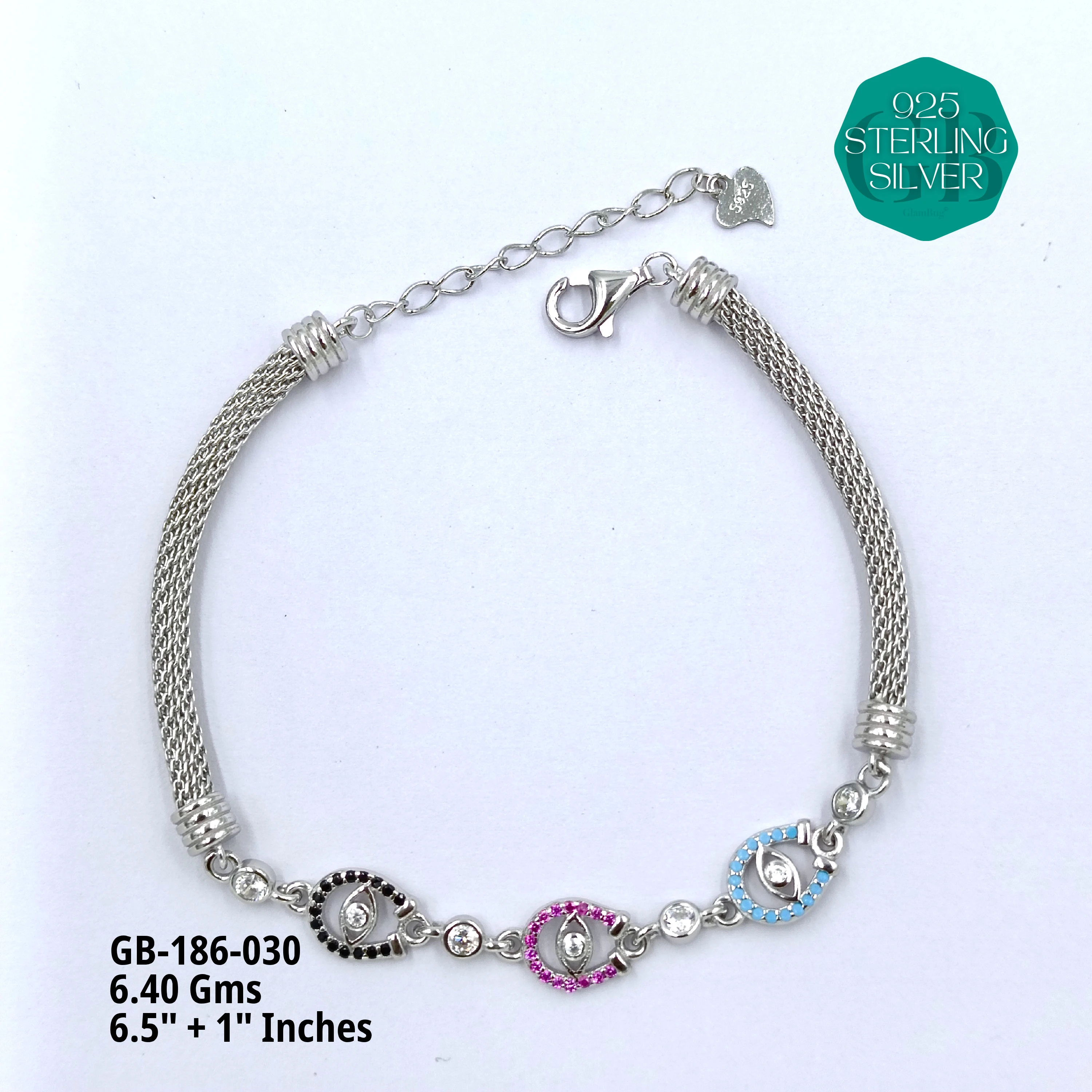 PREMIUM MESH CZ BRACELETS - Premium 925 Silver Jewellery - SKU: GB-186-030 - Hyderabad Silver Importers