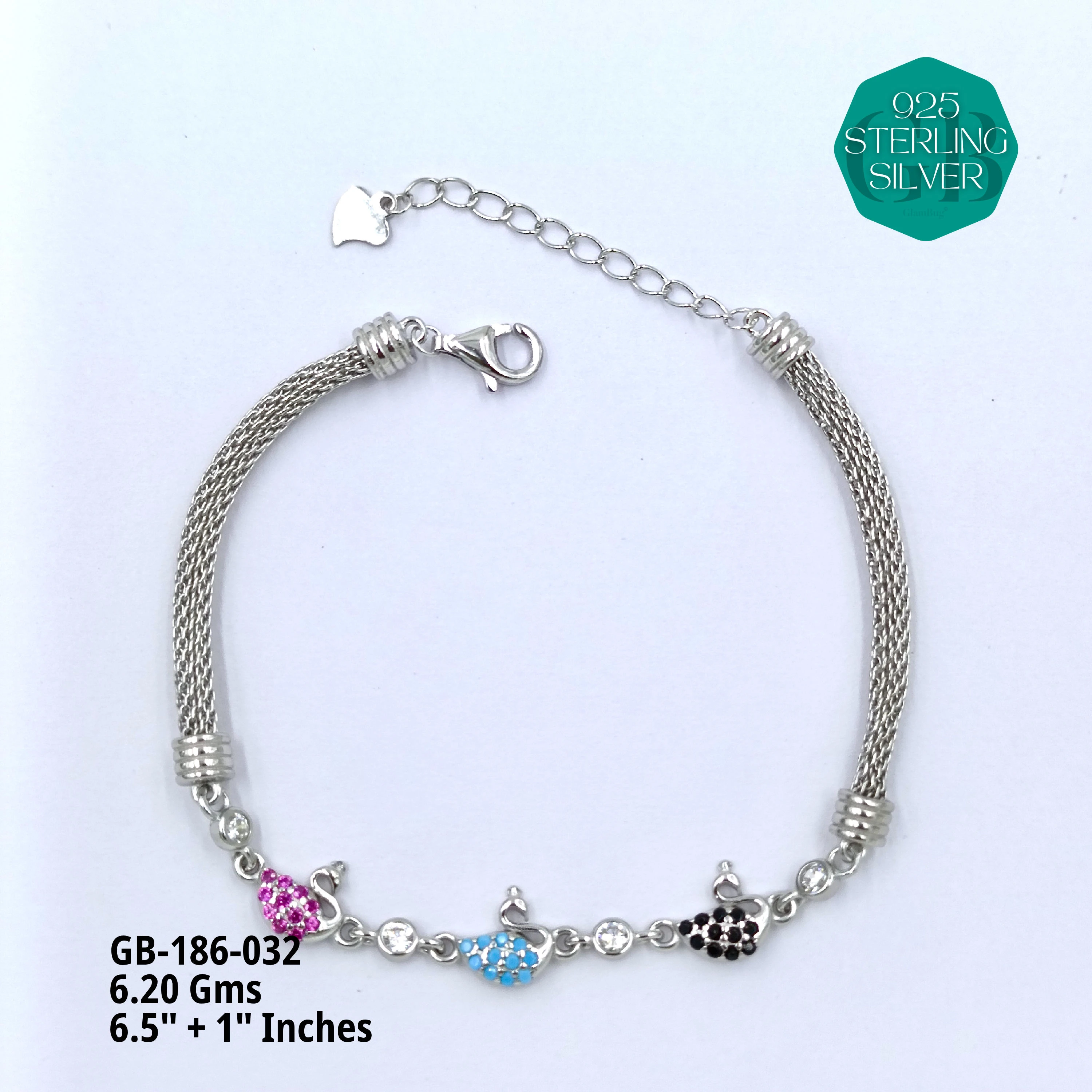 PREMIUM MESH CZ BRACELETS - Premium 925 Silver Jewellery - SKU: GB-186-032 - Hyderabad Silver Importers