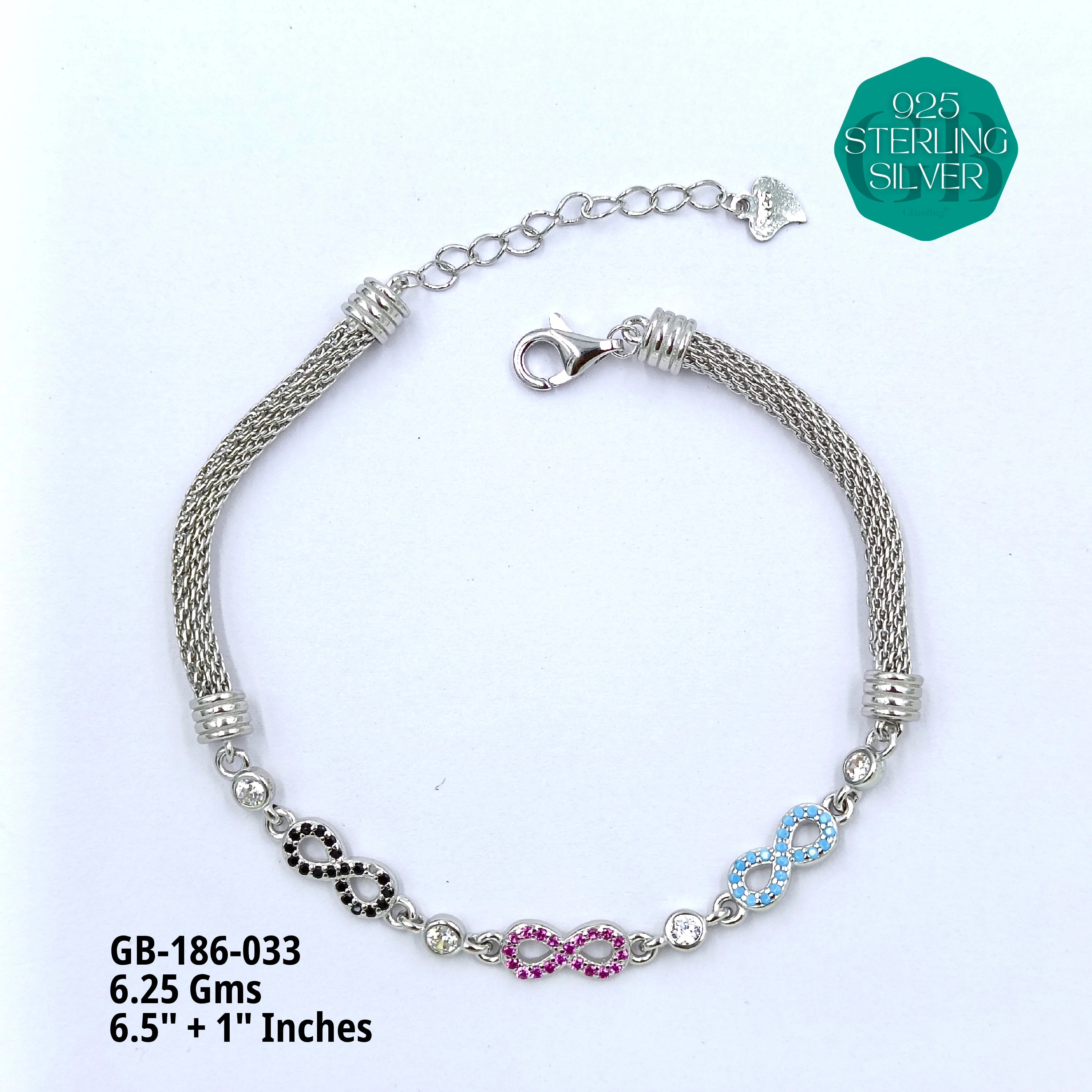 PREMIUM MESH CZ BRACELETS - Premium 925 Silver Jewellery - SKU: GB-186-033 - Hyderabad Silver Importers