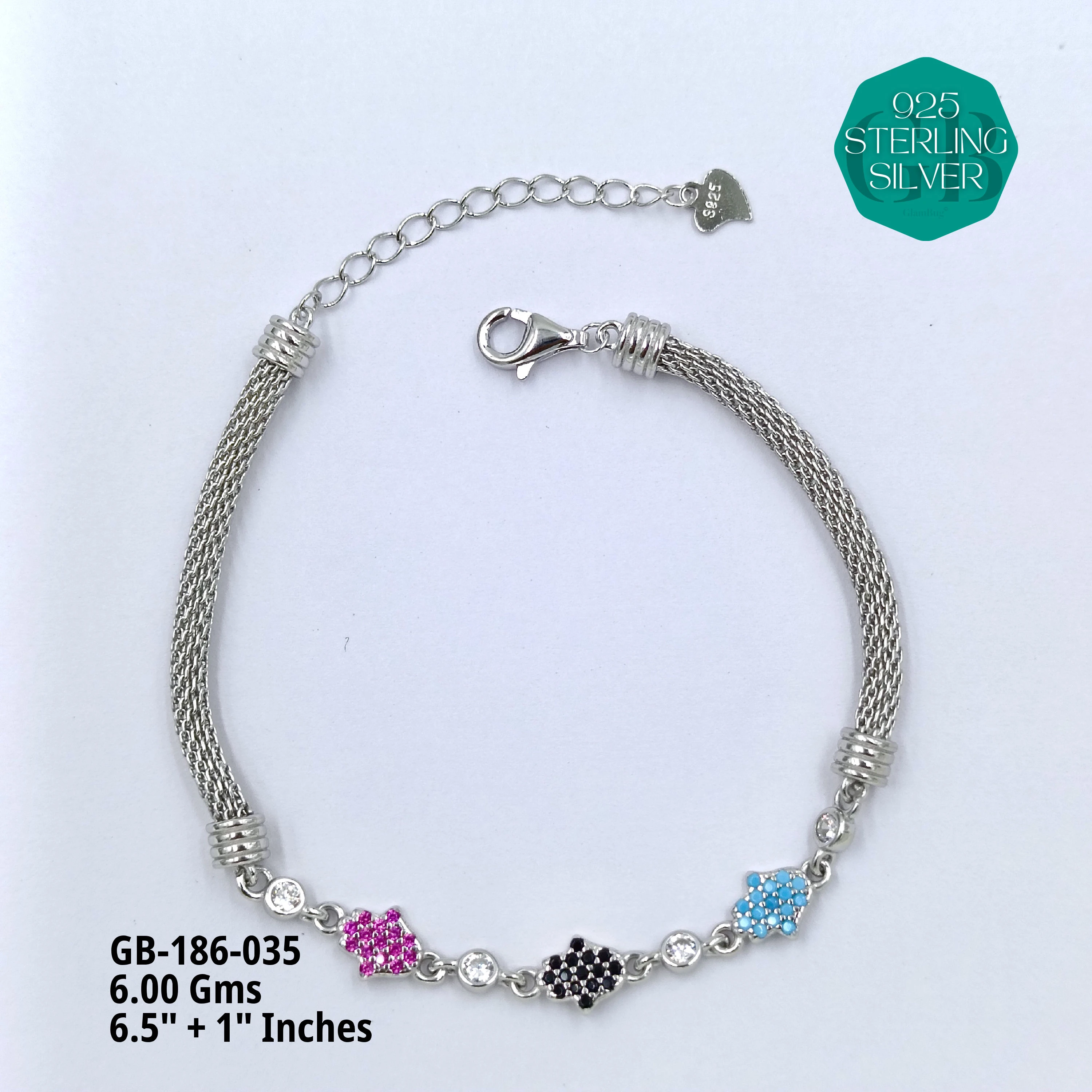 PREMIUM MESH CZ BRACELETS - Premium 925 Silver Jewellery - SKU: GB-186-035 - Hyderabad Silver Importers