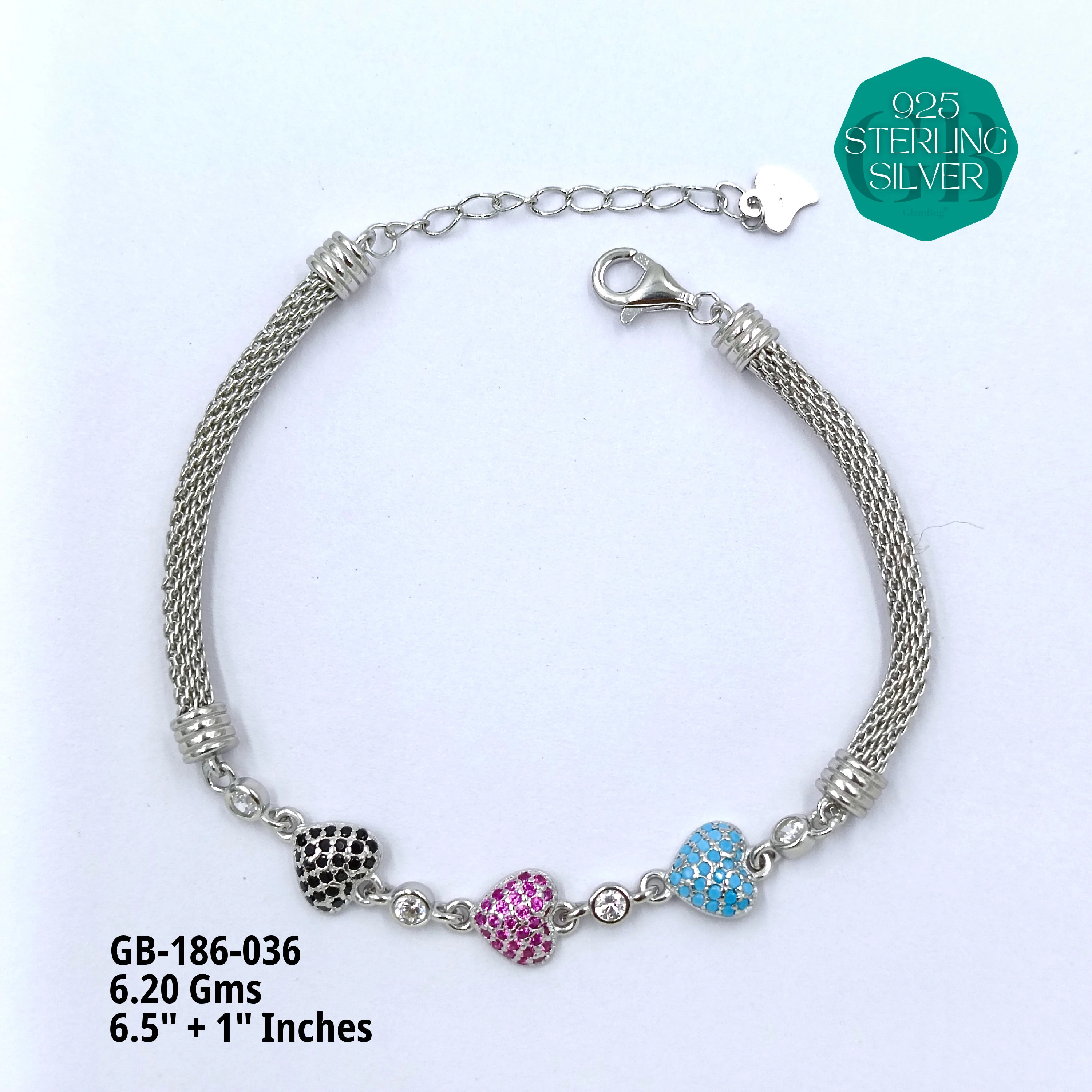 PREMIUM MESH CZ BRACELETS - Premium 925 Silver Jewellery - SKU: GB-186-036 - Hyderabad Silver Importers