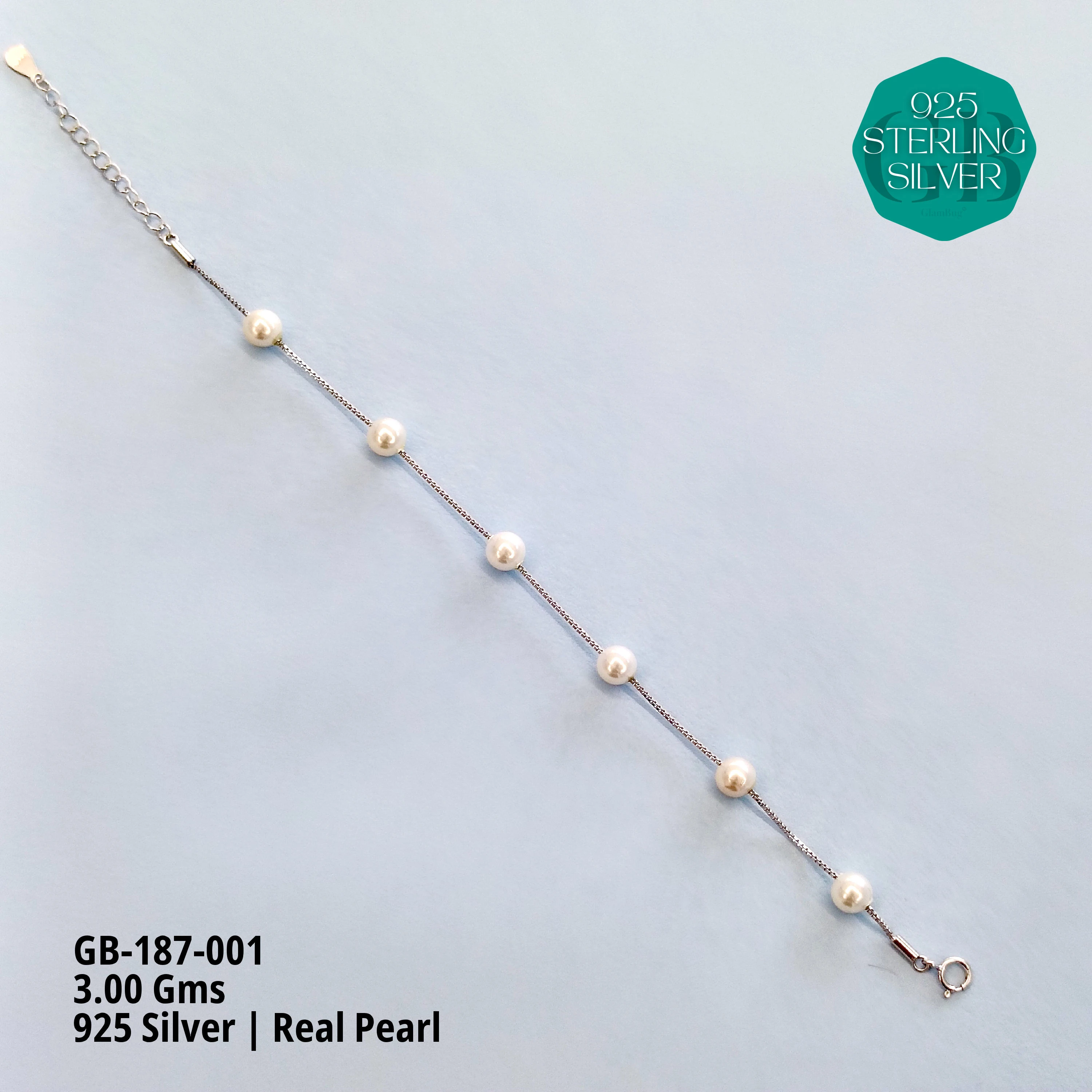 SWAROVSKI PEARL BRACELET - Premium 925 Silver Jewellery - SKU: GB-187-001 - Hyderabad Silver Importers