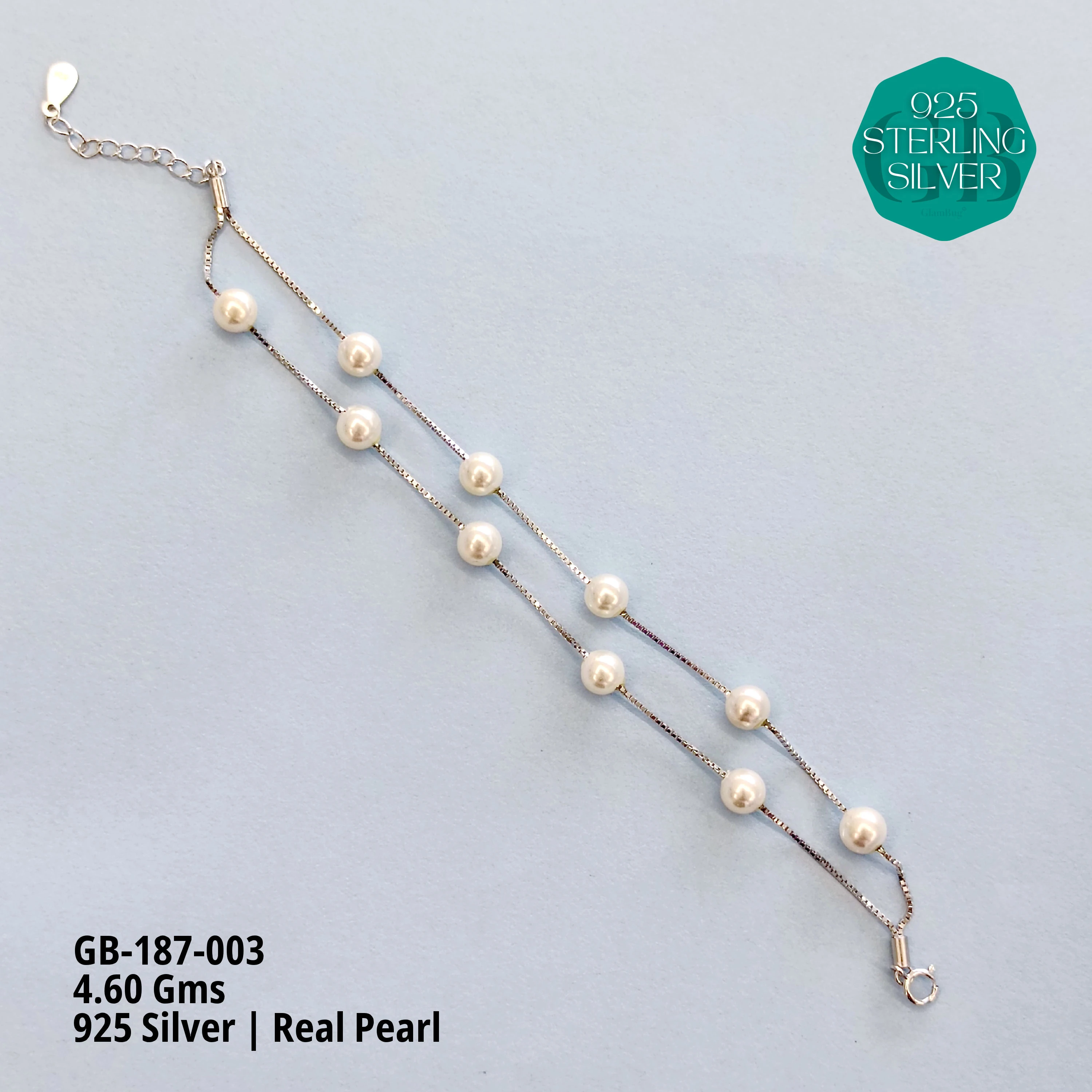 SWAROVSKI PEARL BRACELET - Premium 925 Silver Jewellery - SKU: GB-187-003 - Hyderabad Silver Importers