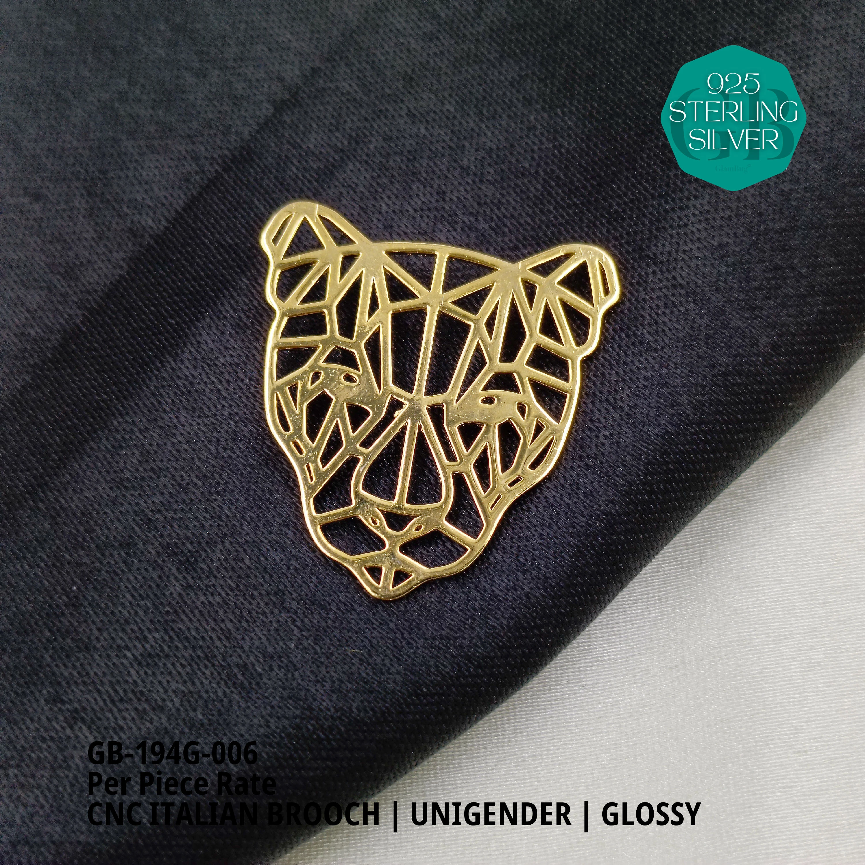 ITALIAN CNC BROOCHES - GOLD - Premium 925 Silver Jewellery - SKU: GB-194G-006 - Hyderabad Silver Importers