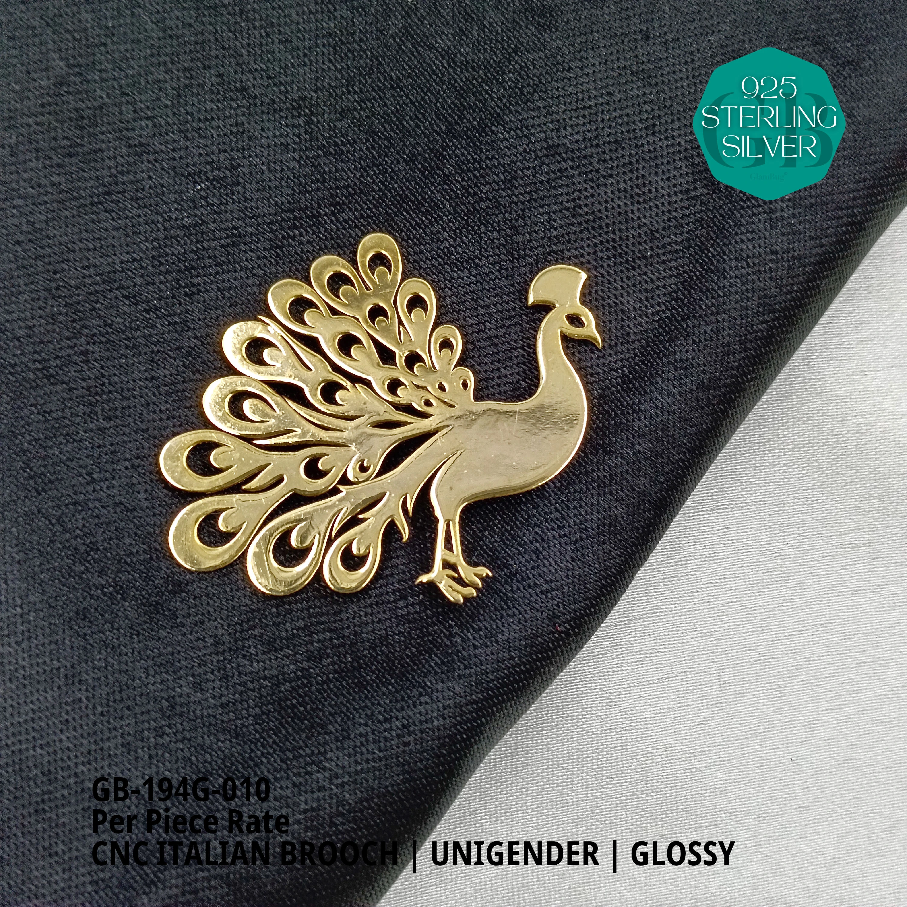 ITALIAN CNC BROOCHES - GOLD - Premium 925 Silver Jewellery - SKU: GB-194G-010 - Hyderabad Silver Importers