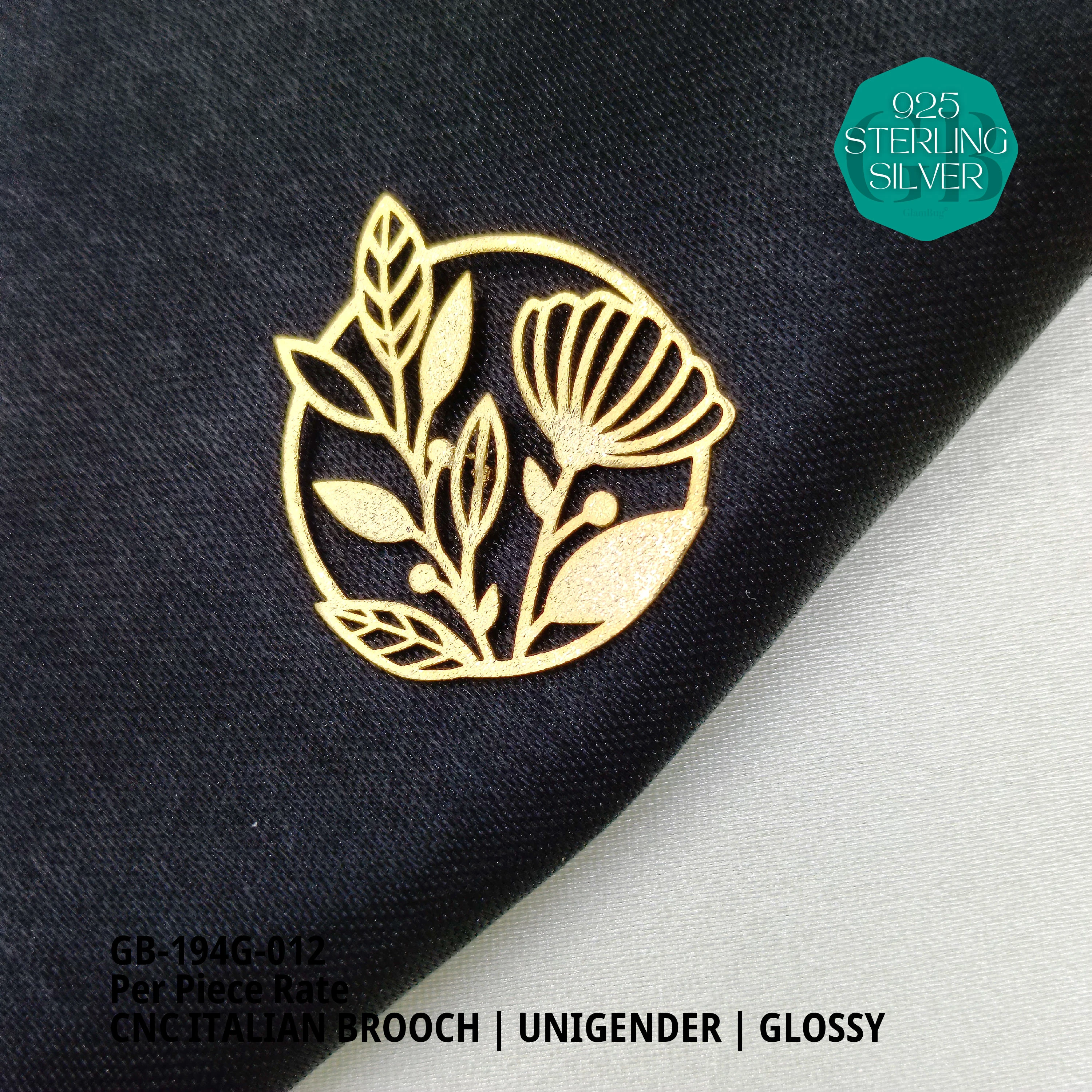 ITALIAN CNC  BROOCHES - GOLD - Premium 925 Silver Jewellery - SKU: GB-194G-012 - Hyderabad Silver Importers