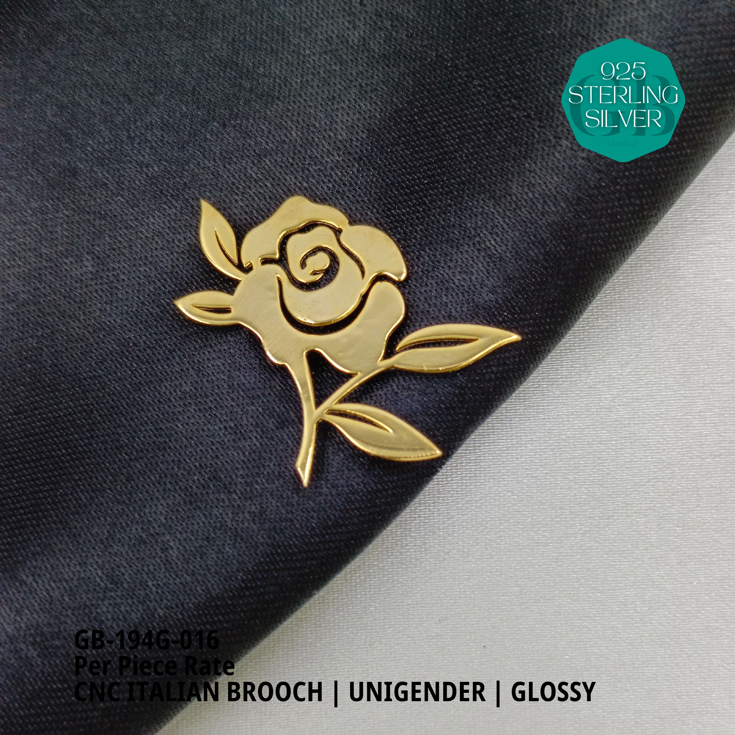 ITALIAN CNC  BROOCHES - GOLD - Premium 925 Silver Jewellery - SKU: GB-194G-016 - Hyderabad Silver Importers