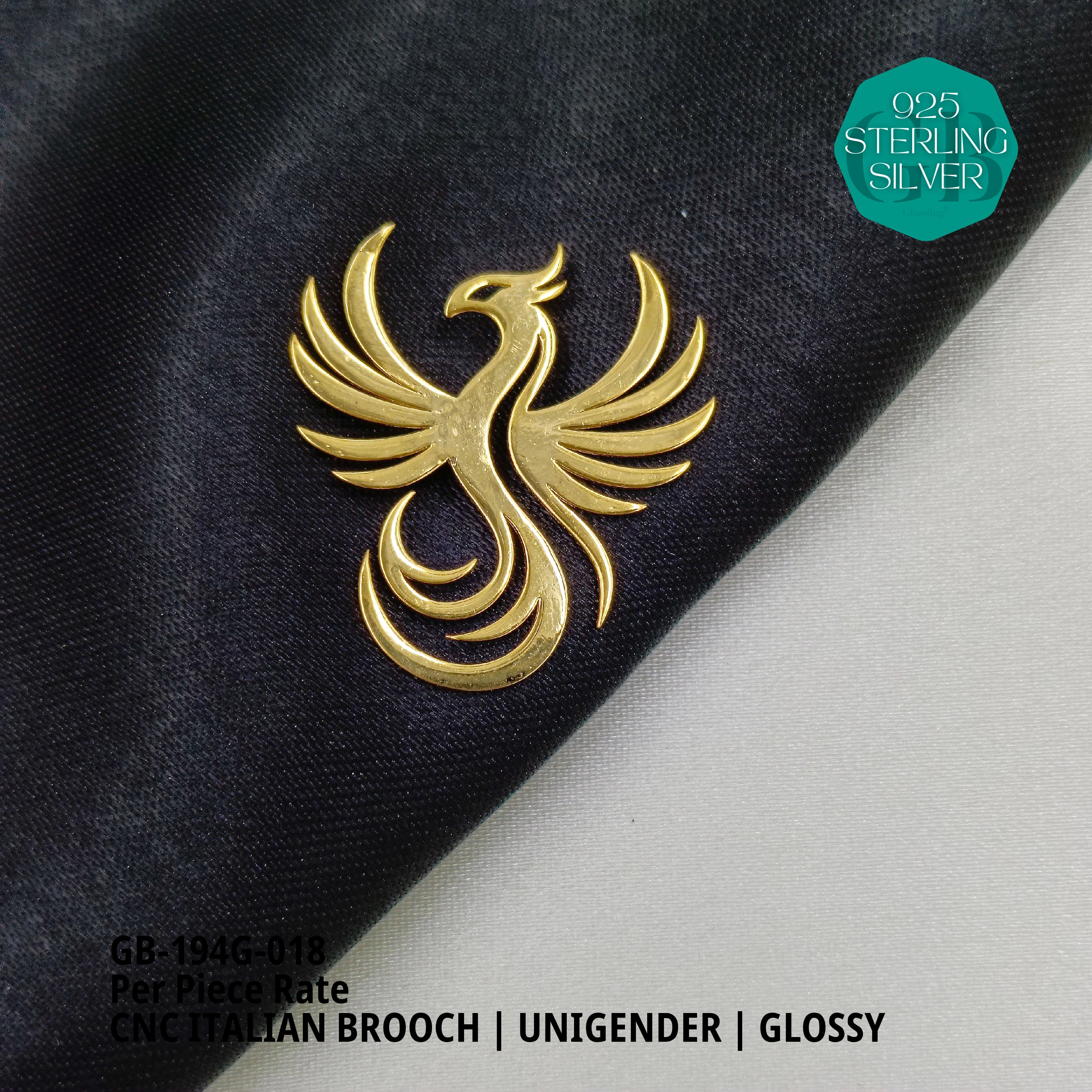 ITALIAN CNC  BROOCHES - GOLD - Premium 925 Silver Jewellery - SKU: GB-194G-018 - Hyderabad Silver Importers