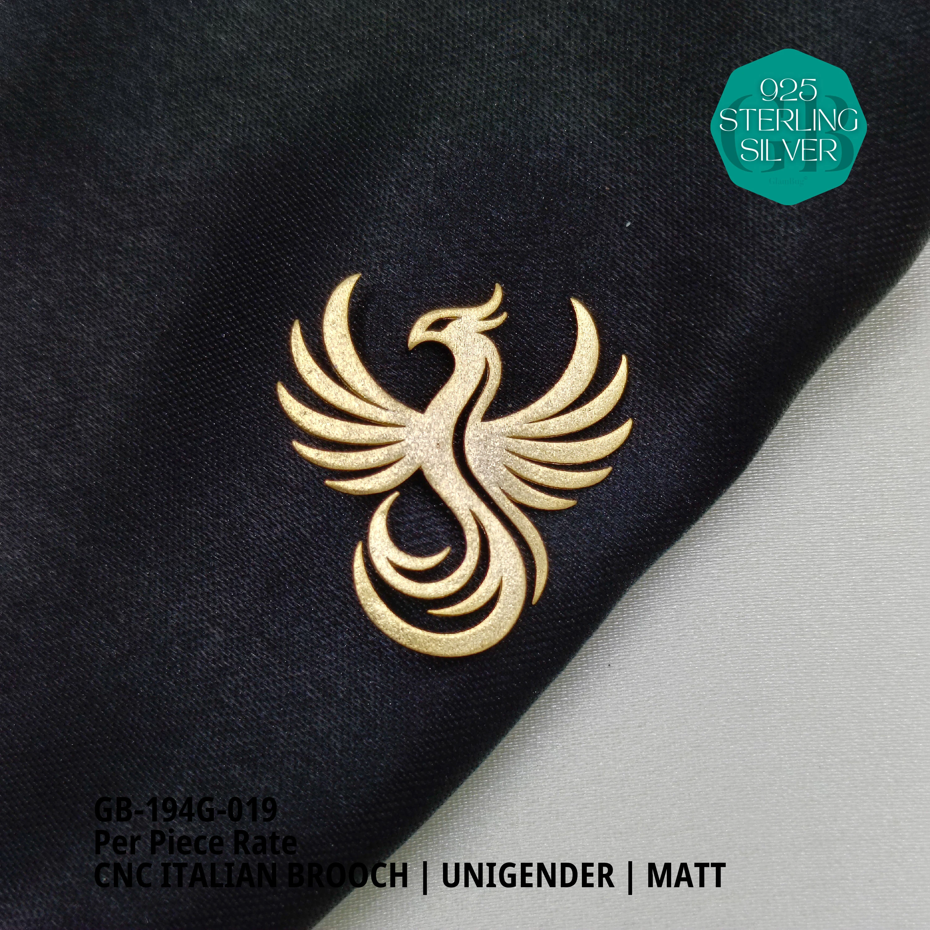 ITALIAN CNC BROOCHES - GOLD - Premium 925 Silver Jewellery - SKU: GB-194G-019 - Hyderabad Silver Importers