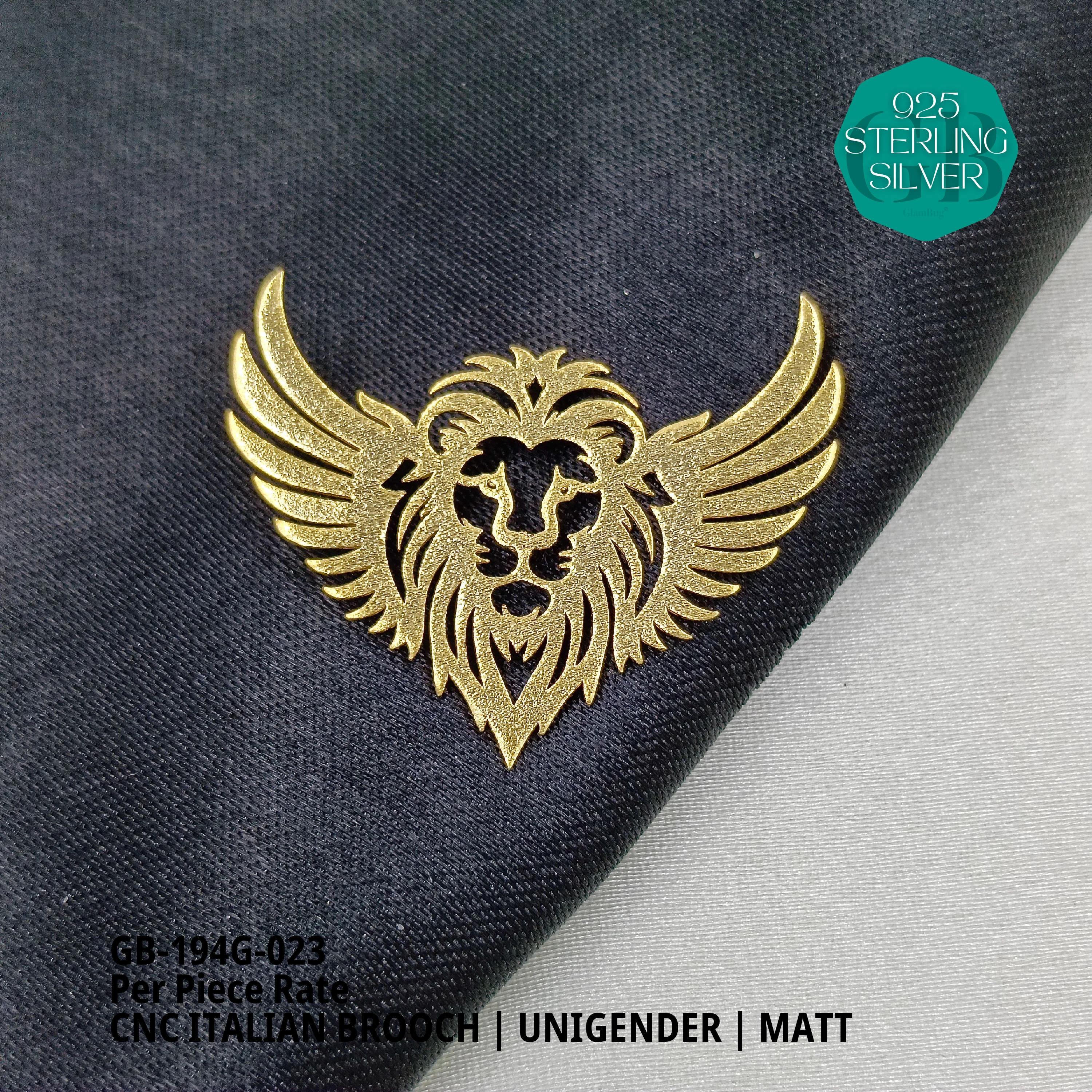 ITALIAN CNC  BROOCHES - GOLD - Premium 925 Silver Jewellery - SKU: GB-194G-023 - Hyderabad Silver Importers