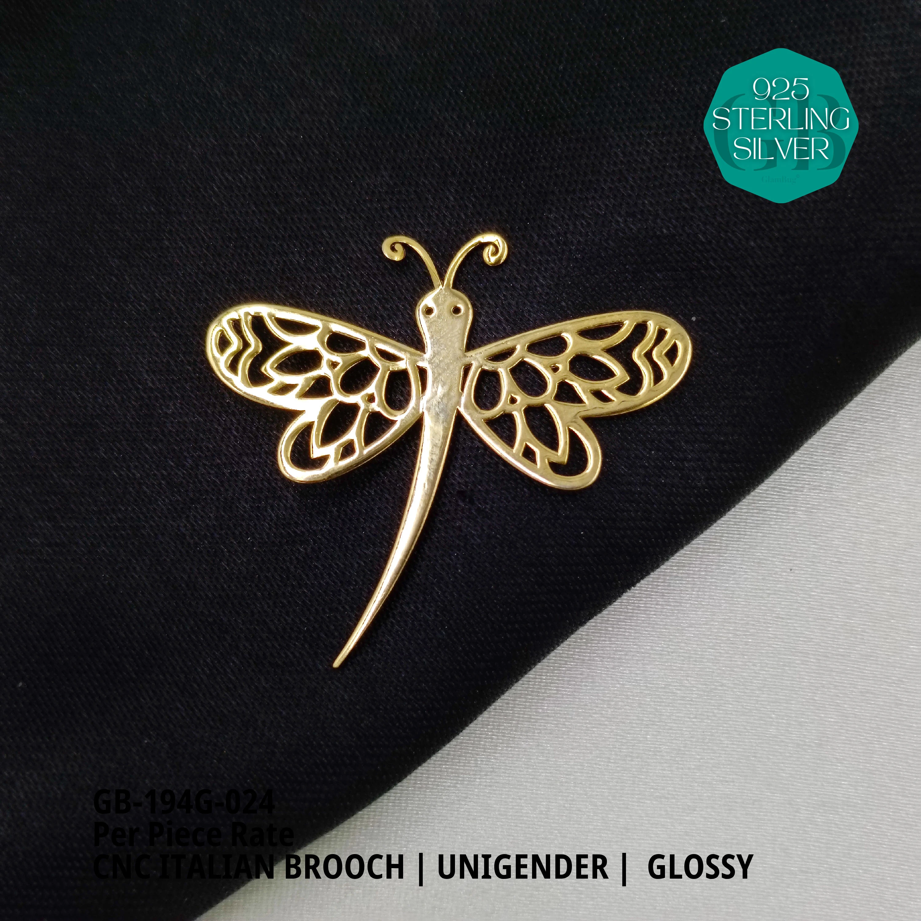 ITALIAN CNC  BROOCHES - GOLD - Premium 925 Silver Jewellery - SKU: GB-194G-024 - Hyderabad Silver Importers