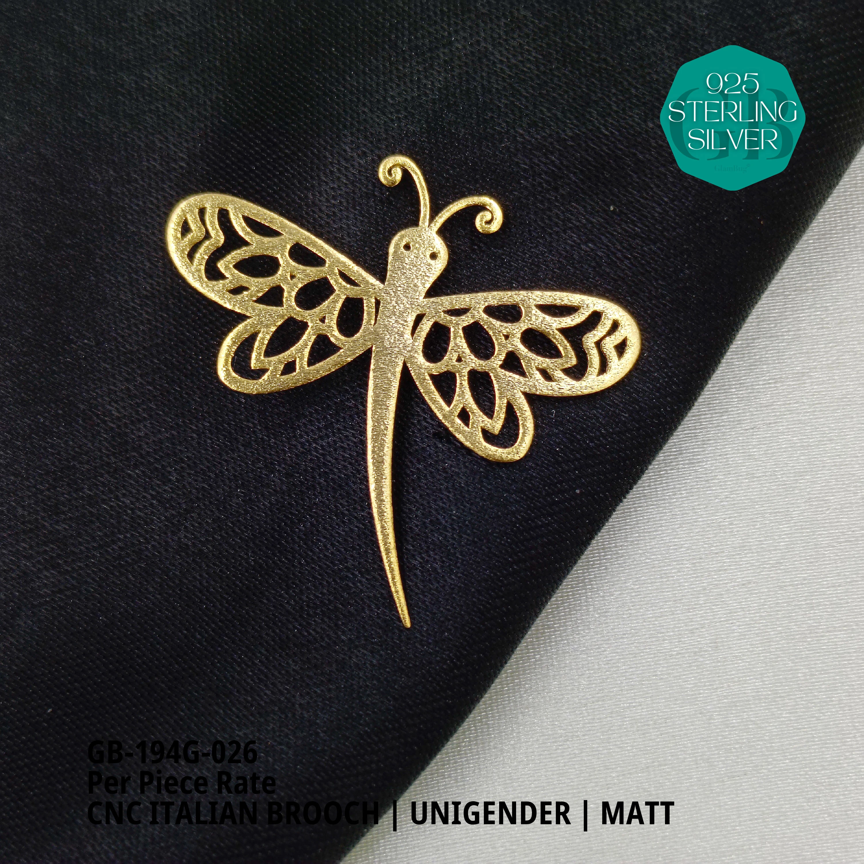 ITALIAN CNC BROOCHES - GOLD - Premium 925 Silver Jewellery - SKU: GB-194G-026 - Hyderabad Silver Importers