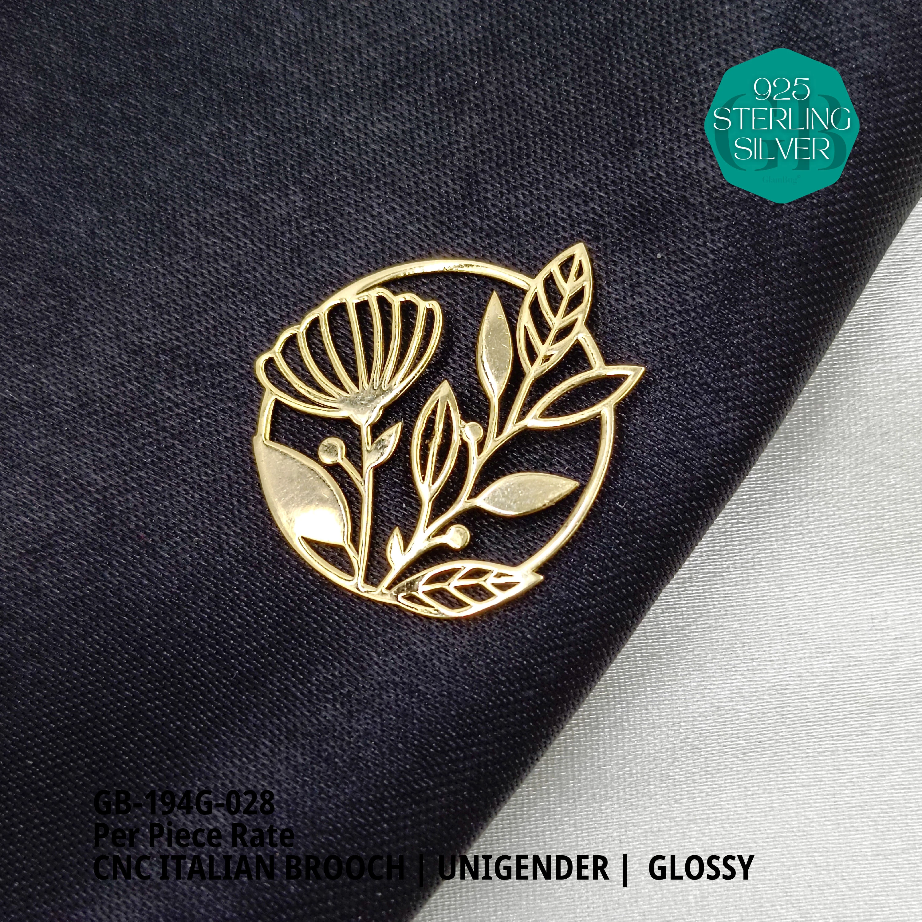 ITALIAN CNC  BROOCHES - GOLD - Premium 925 Silver Jewellery - SKU: GB-194G-028 - Hyderabad Silver Importers