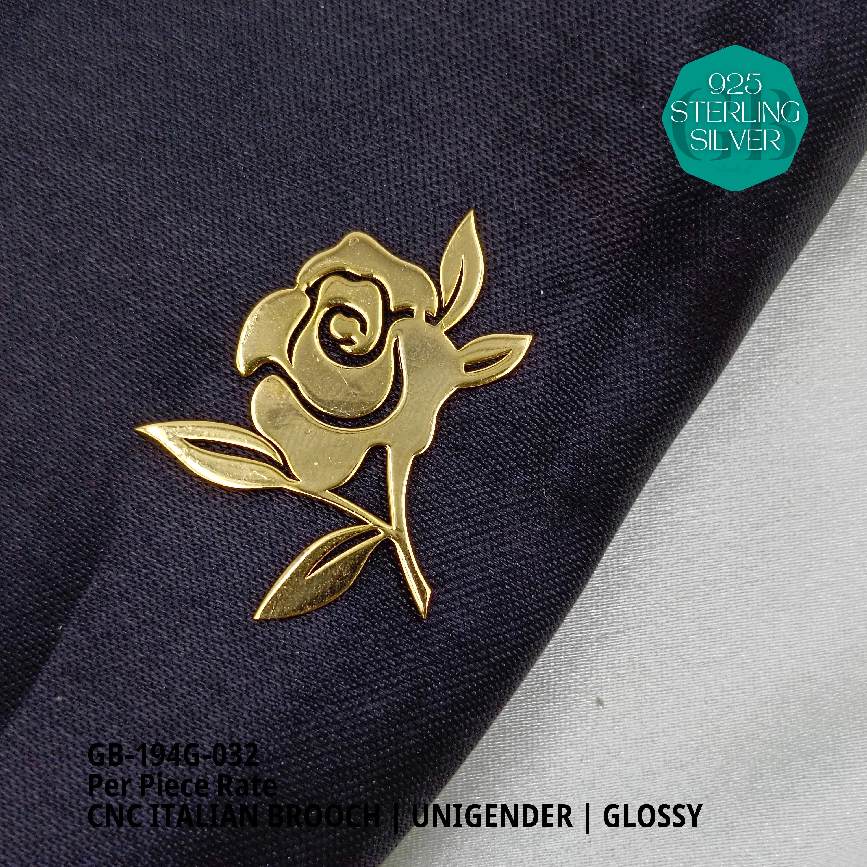 ITALIAN CNC  BROOCHES - GOLD - Premium 925 Silver Jewellery - SKU: GB-194G-032 - Hyderabad Silver Importers