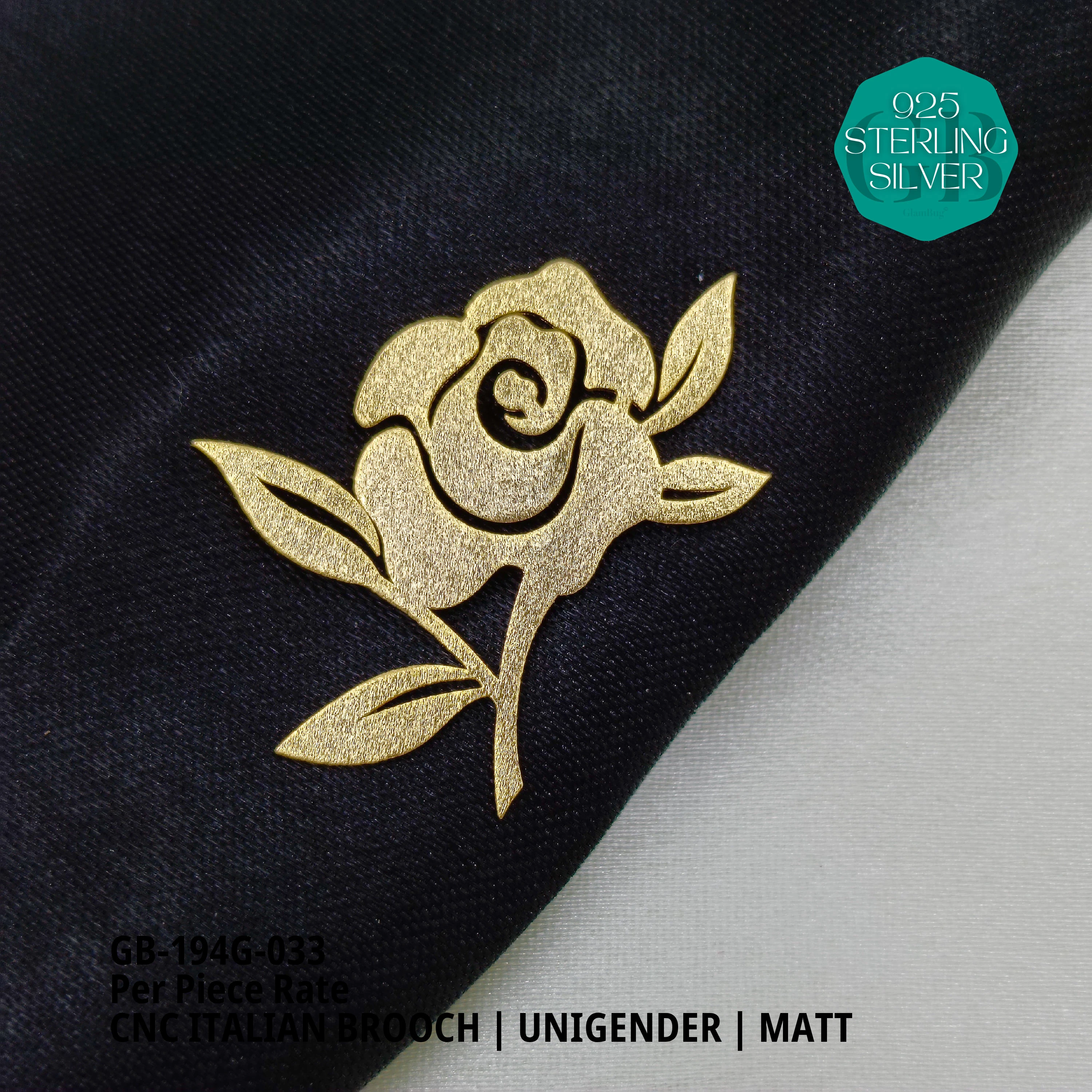 ITALIAN CNC  BROOCHES - GOLD - Premium 925 Silver Jewellery - SKU: GB-194G-033 - Hyderabad Silver Importers