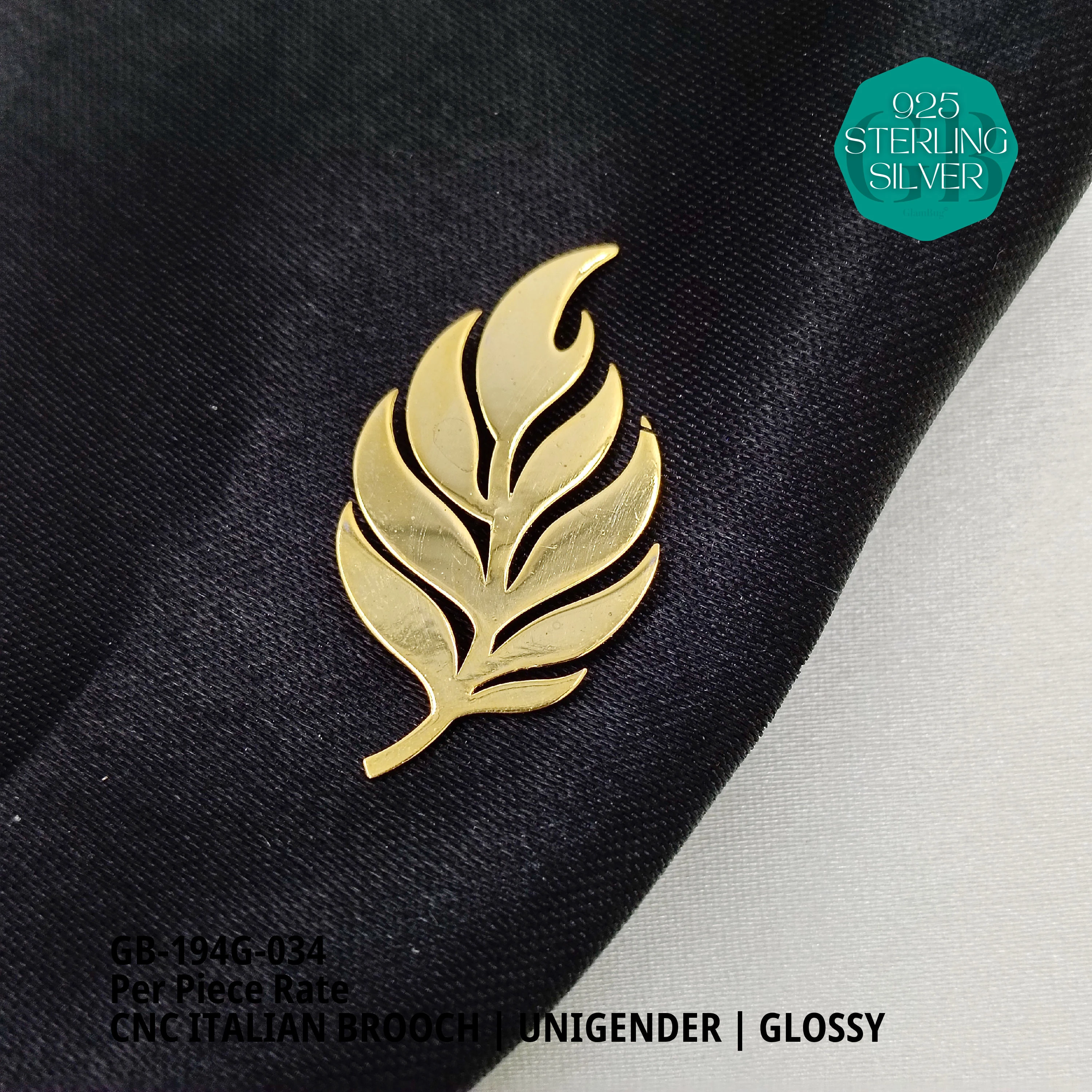 ITALIAN CNC BROOCHES - GOLD - Premium 925 Silver Jewellery - SKU: GB-194G-034 - Hyderabad Silver Importers