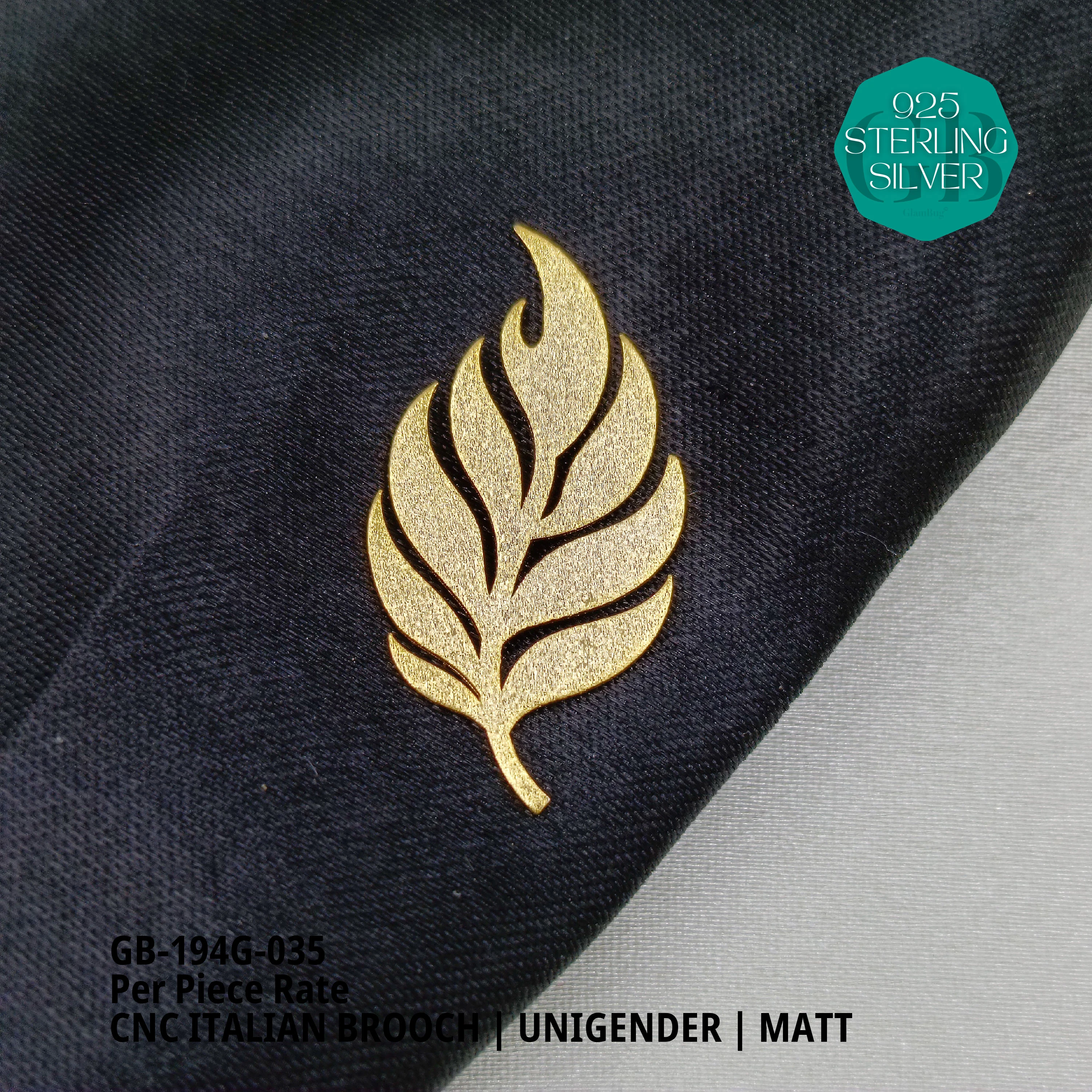 ITALIAN CNC  BROOCHES - GOLD - Premium 925 Silver Jewellery - SKU: GB-194G-035 - Hyderabad Silver Importers