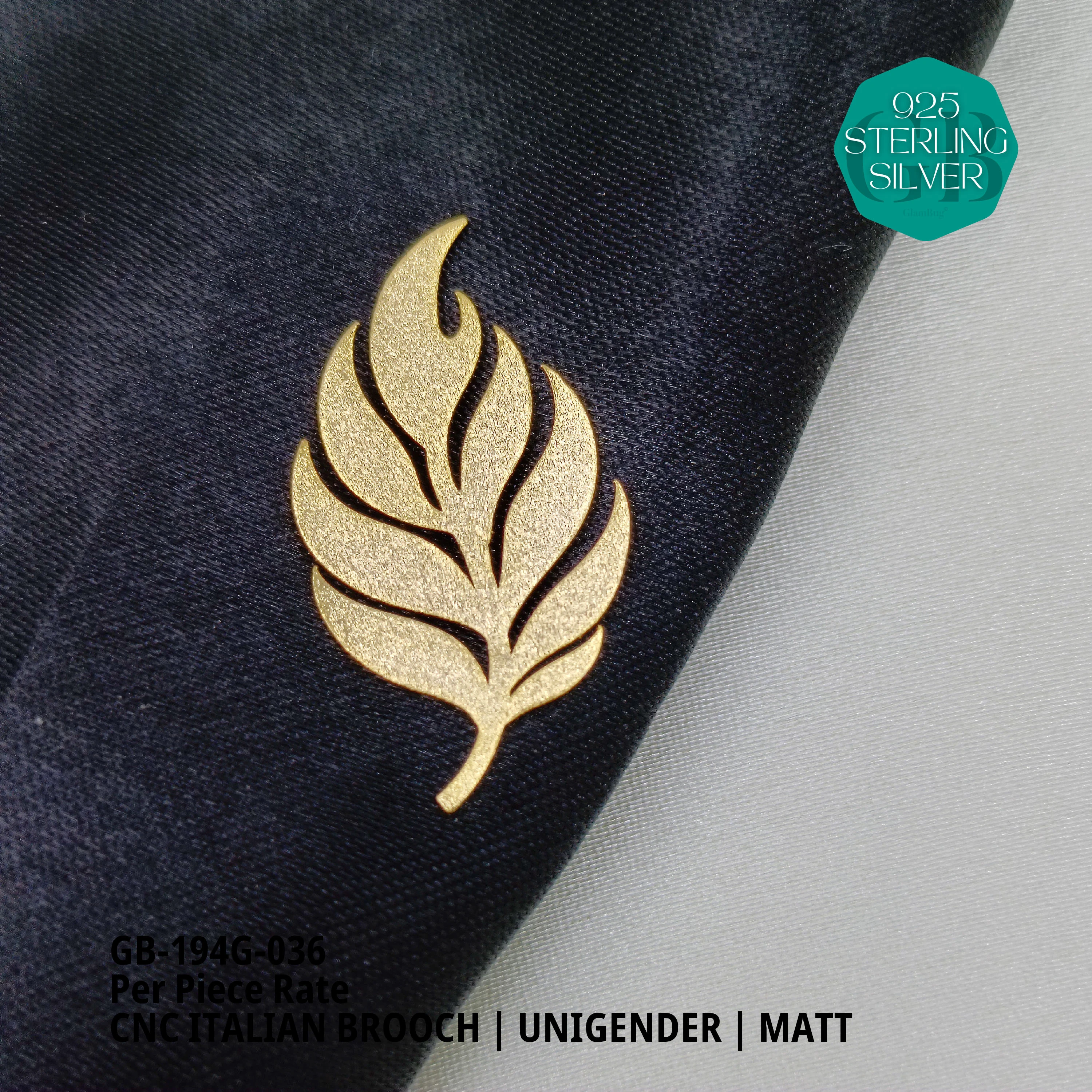 ITALIAN CNC BROOCHES - GOLD - Premium 925 Silver Jewellery - SKU: GB-194G-036 - Hyderabad Silver Importers