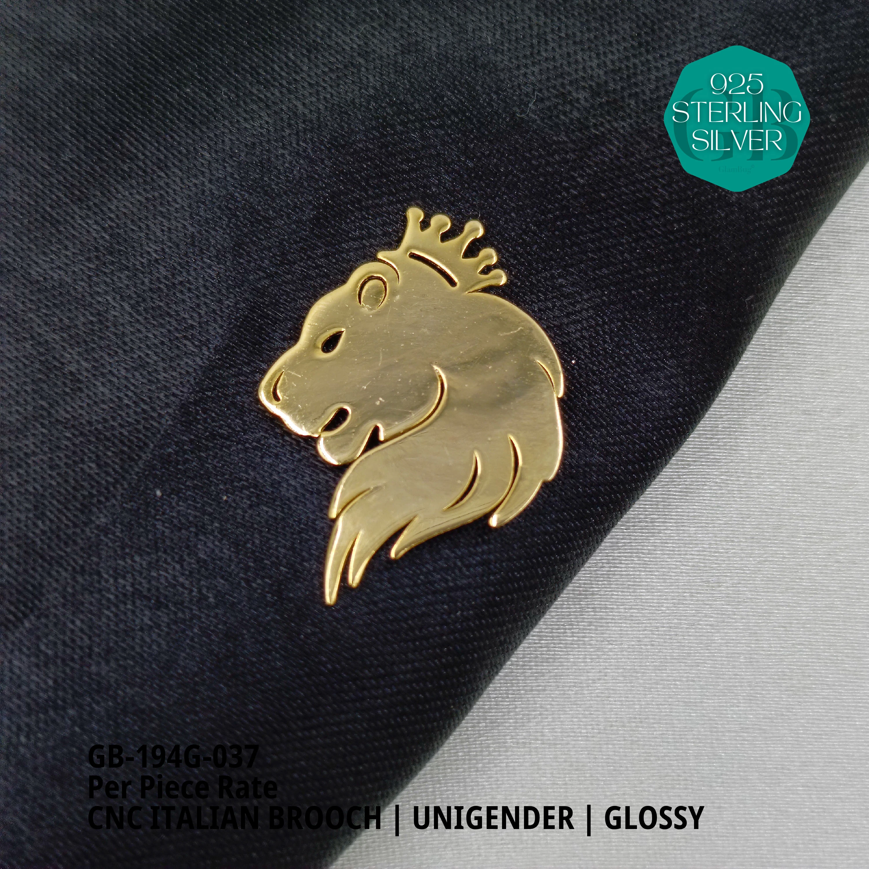 ITALIAN CNC BROOCHES - GOLD - Premium 925 Silver Jewellery - SKU: GB-194G-037 - Hyderabad Silver Importers