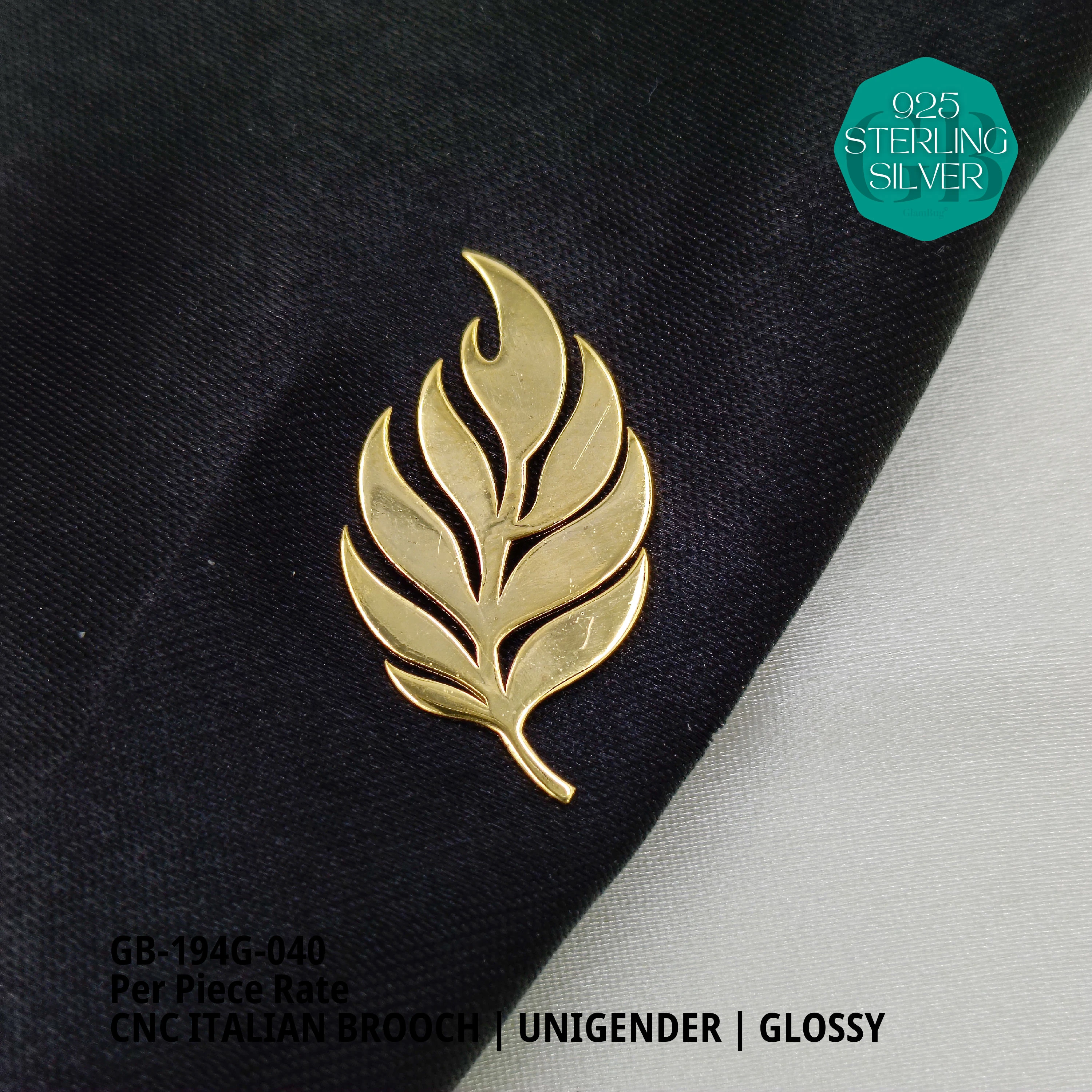 ITALIAN CNC BROOCHES - GOLD - Premium 925 Silver Jewellery - SKU: GB-194G-040 - Hyderabad Silver Importers
