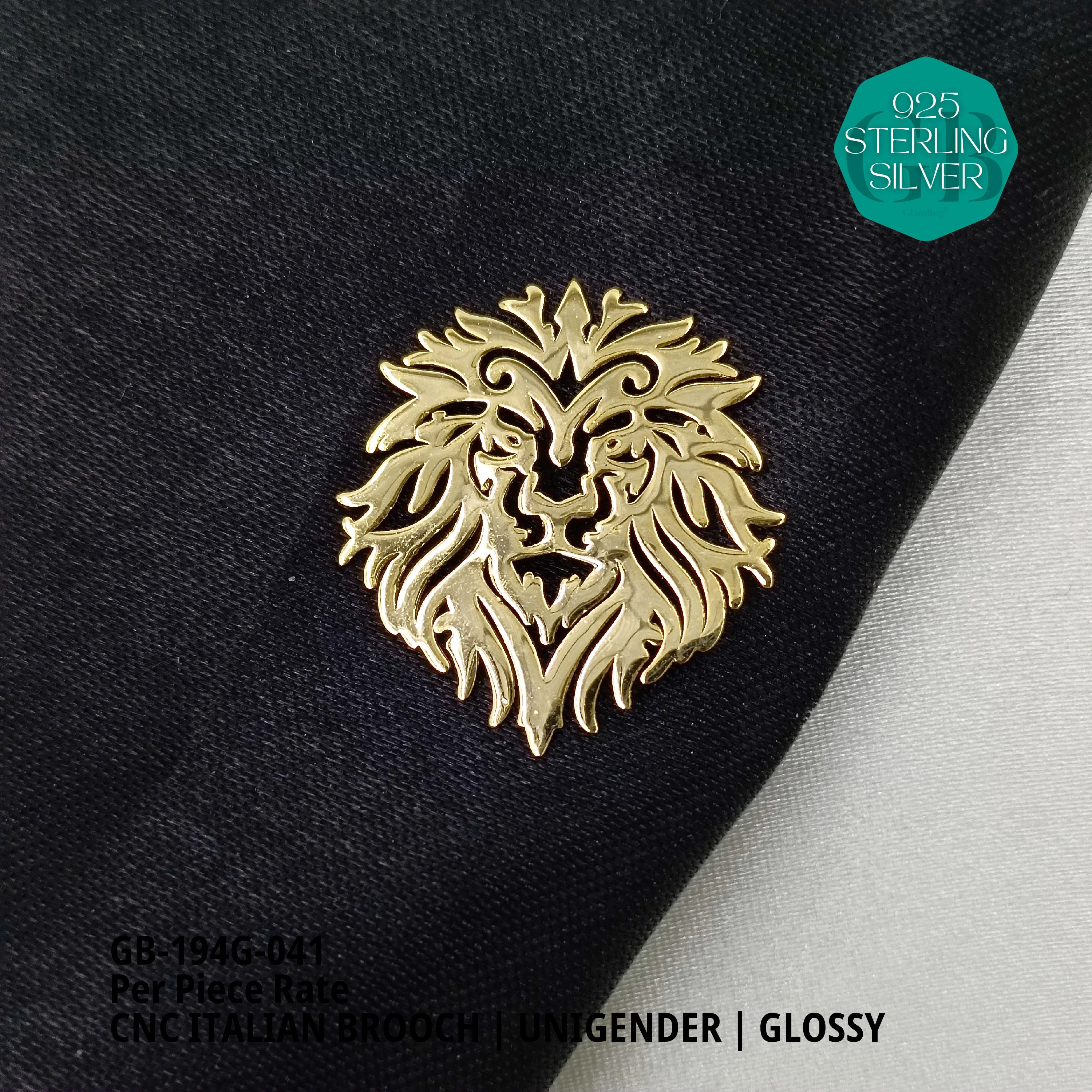 ITALIAN CNC BROOCHES - GOLD - Premium 925 Silver Jewellery - SKU: GB-194G-041 - Hyderabad Silver Importers