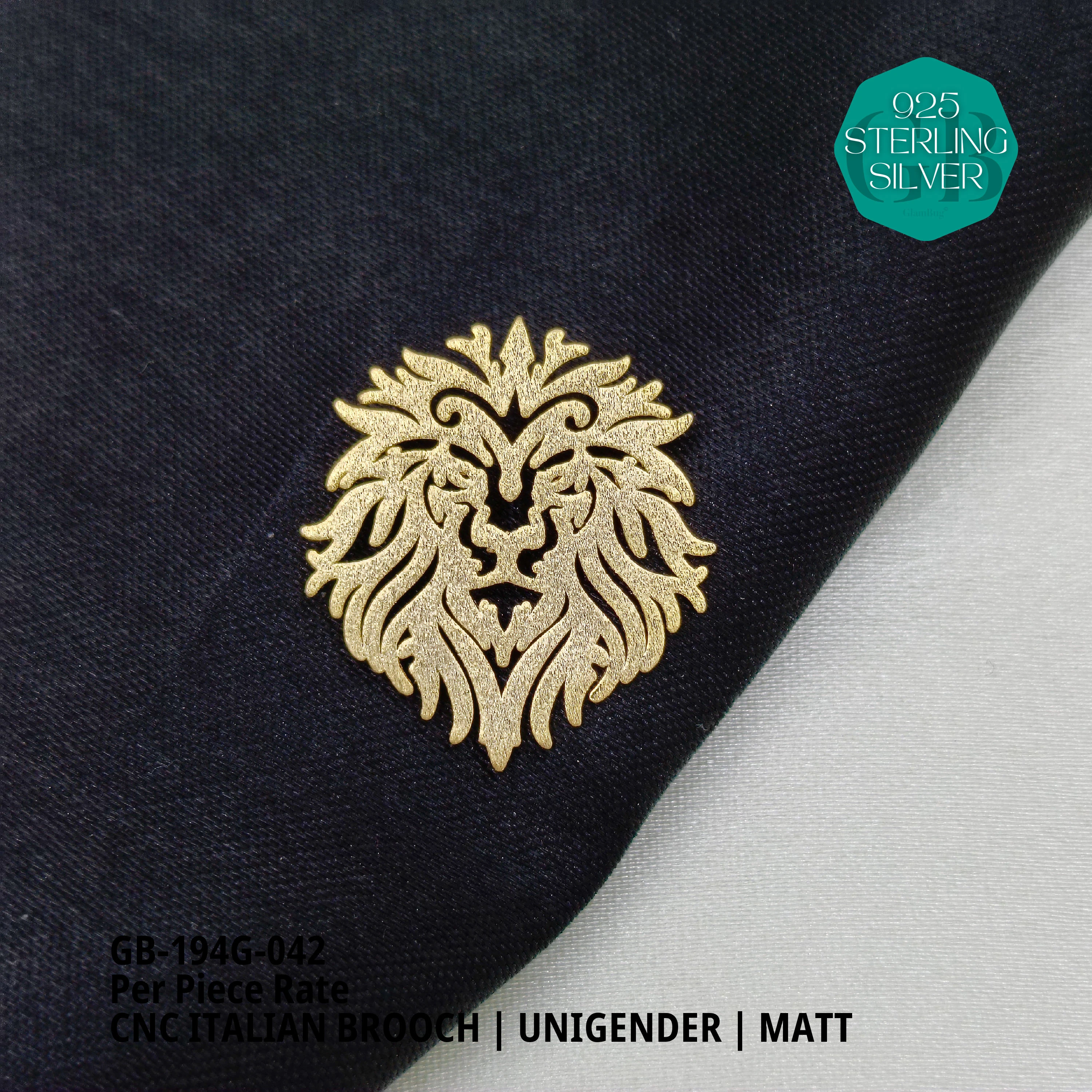 ITALIAN CNC BROOCHES - GOLD - Premium 925 Silver Jewellery - SKU: GB-194G-042 - Hyderabad Silver Importers