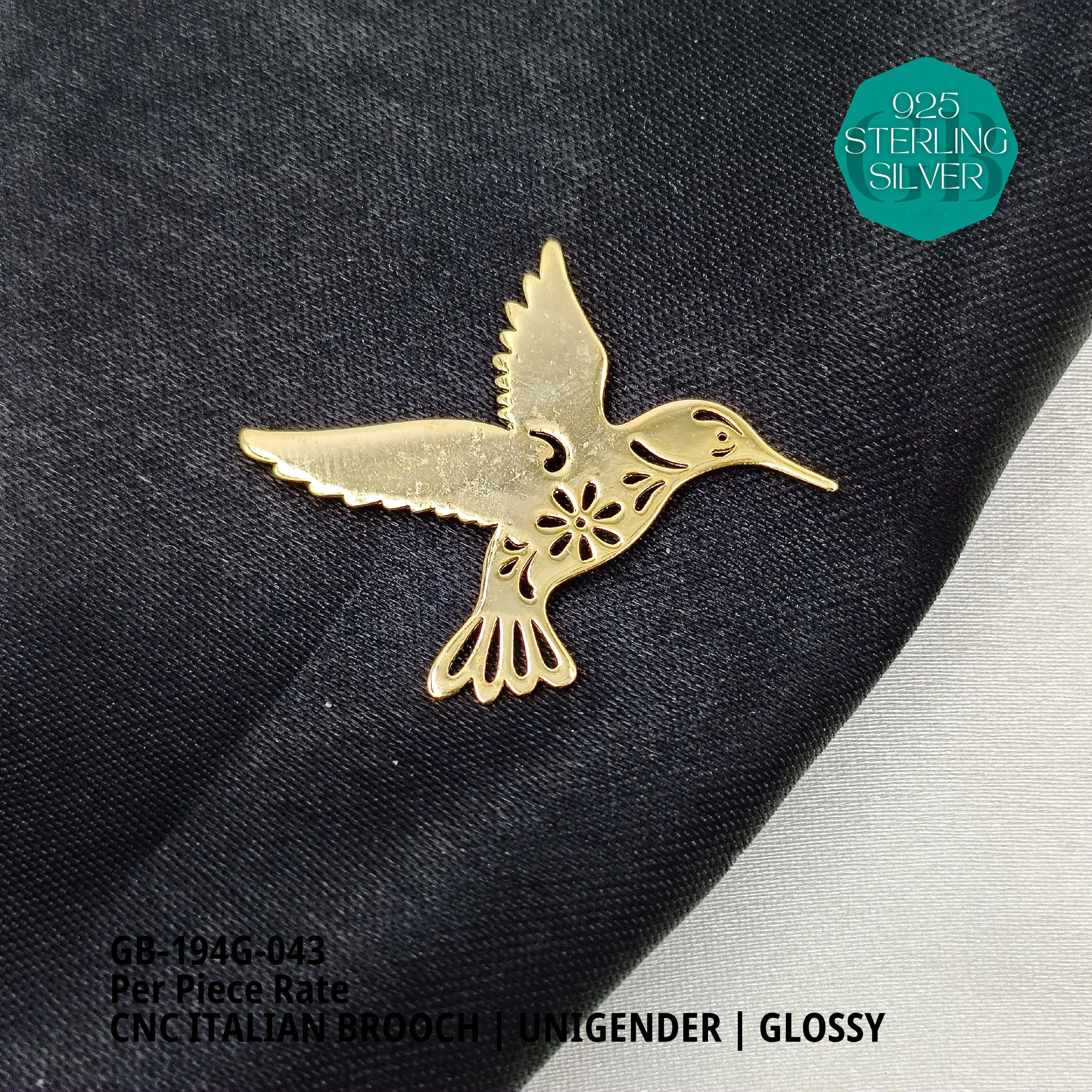 ITALIAN CNC BROOCHES - GOLD - Premium 925 Silver Jewellery - SKU: GB-194G-043 - Hyderabad Silver Importers