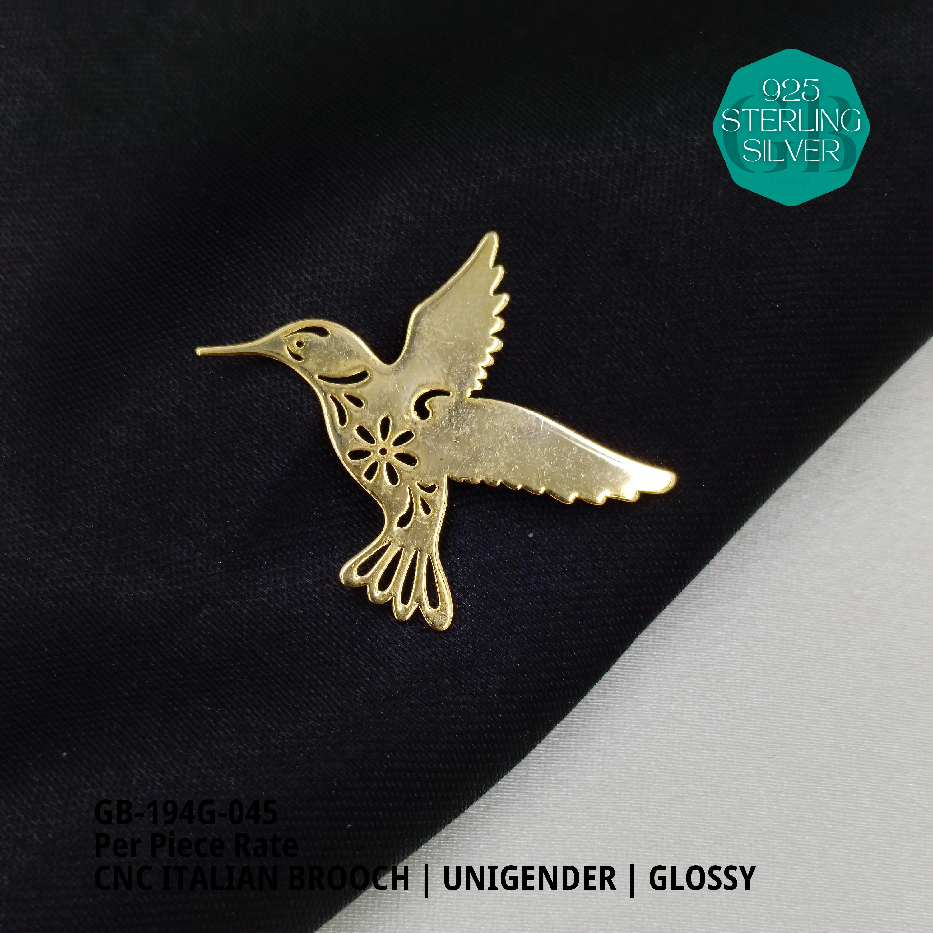 ITALIAN CNC BROOCHES - GOLD - Premium 925 Silver Jewellery - SKU: GB-194G-045 - Hyderabad Silver Importers